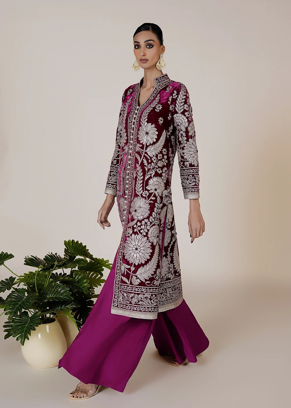 Azeen Velvet Coat Purple - Rizwan Beyg Design