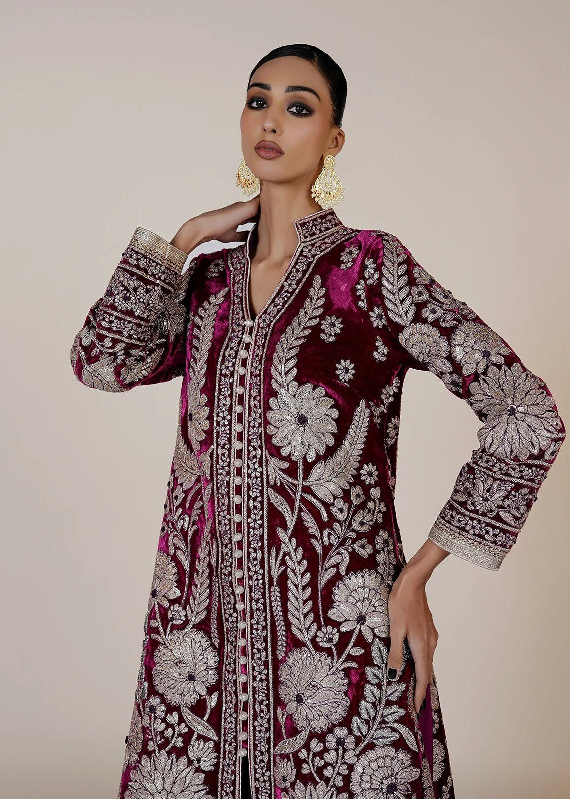 Azeen Velvet Coat Purple - Rizwan Beyg Design