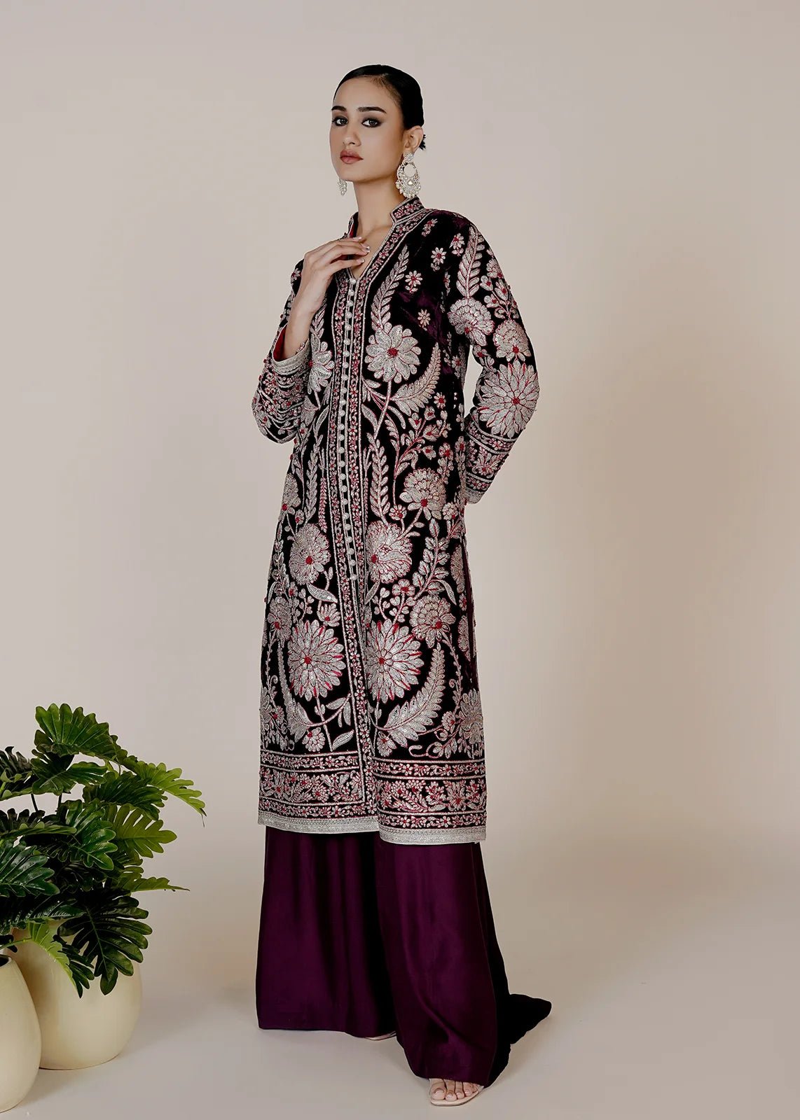 Azeen Velvet Coat Purple - Rizwan Beyg Design