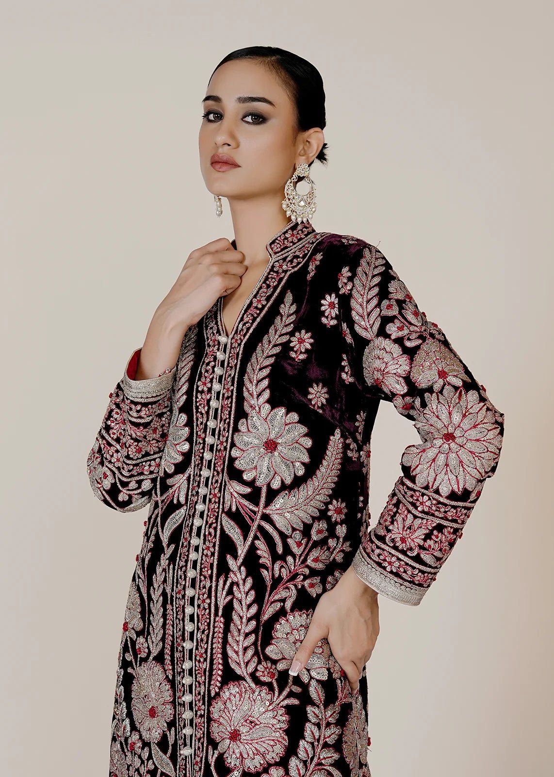 Azeen Velvet Coat Purple - Rizwan Beyg Design