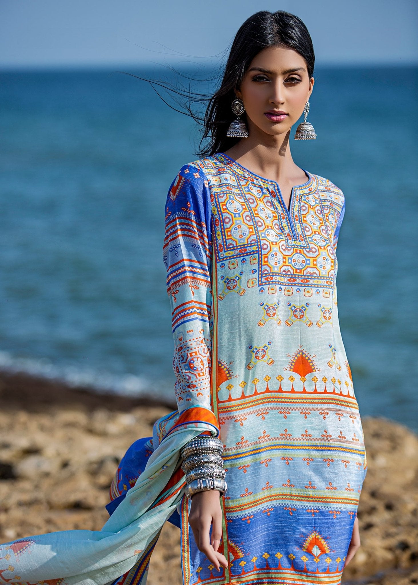 Baluchi Print Sky Blue - Rizwan Beyg Design