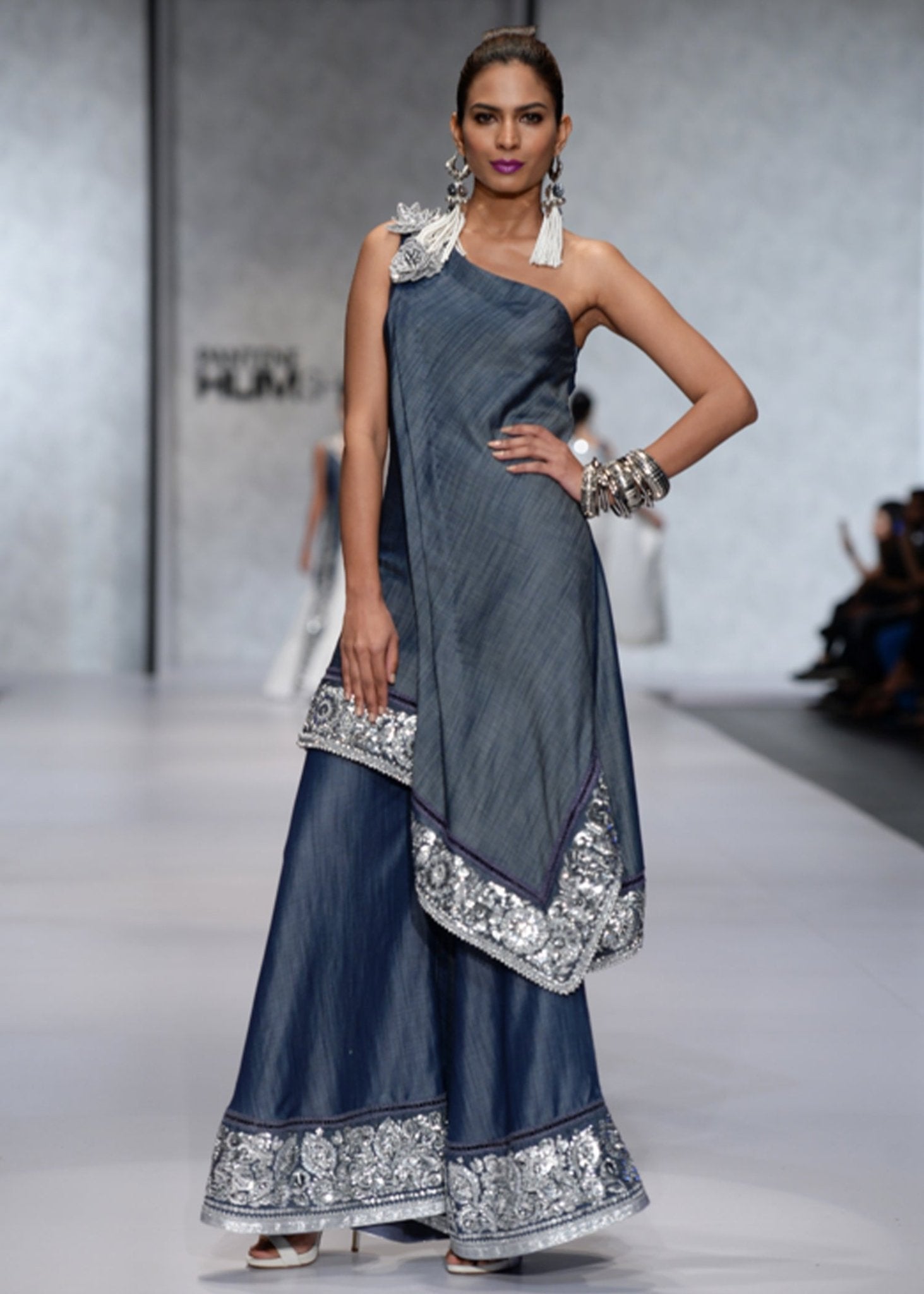 Bias - cut One Shoulder Dress with Ijaar - Rizwan Beyg Design