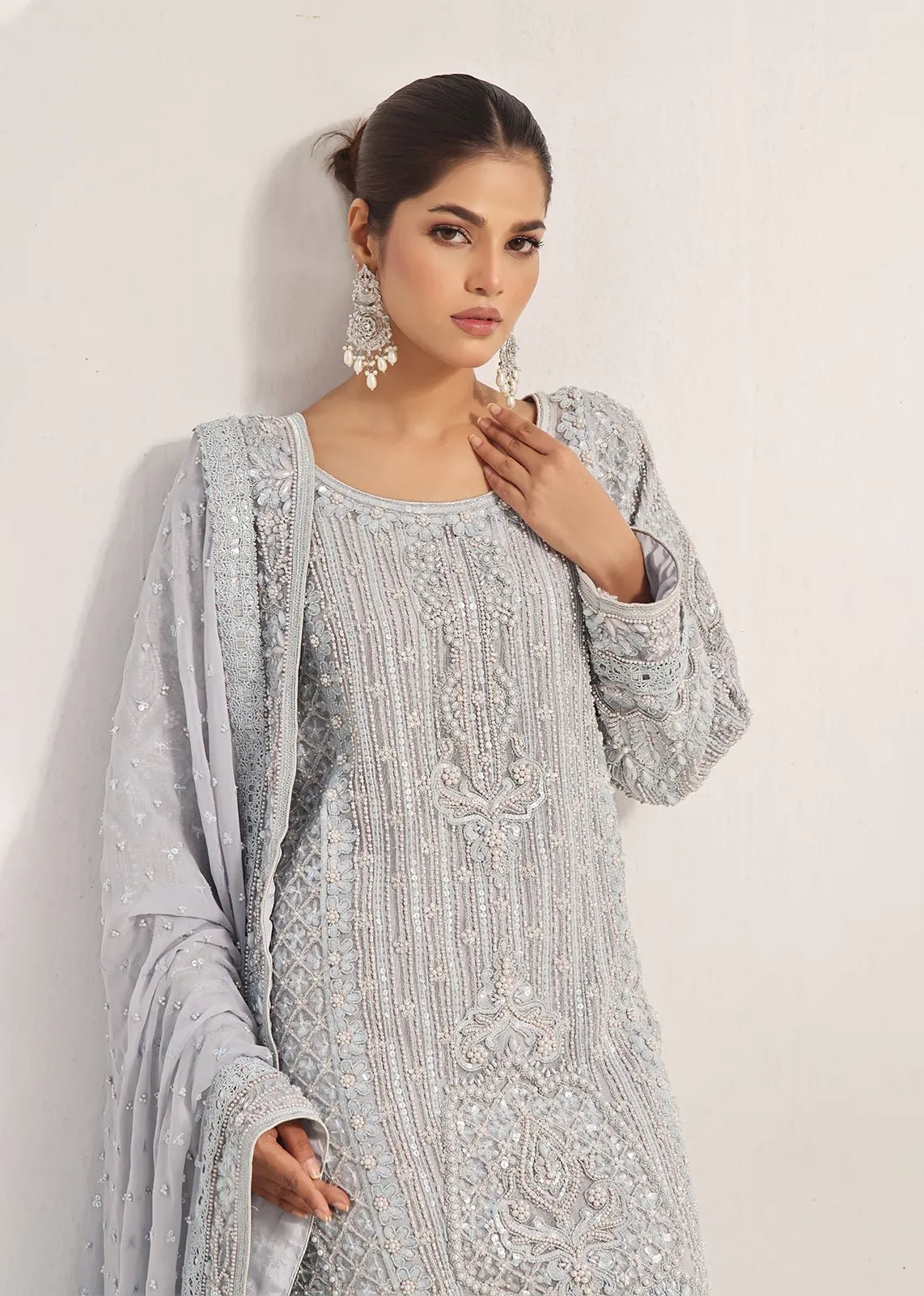 Espania Blue Pearls Shirt & Dupatta - Rizwan Beyg Design