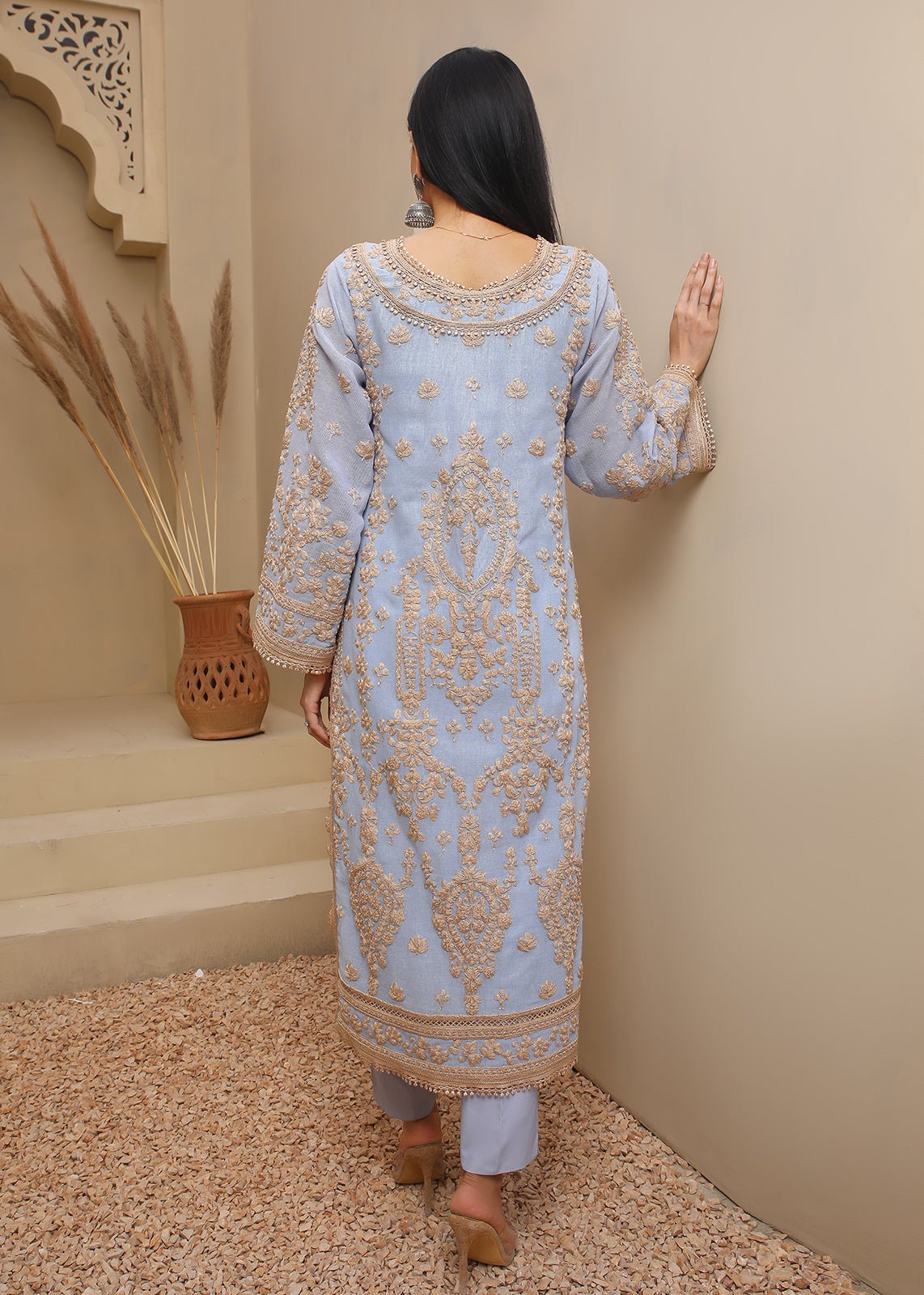 Floriale Beige Sky Blue - Rizwan Beyg Design