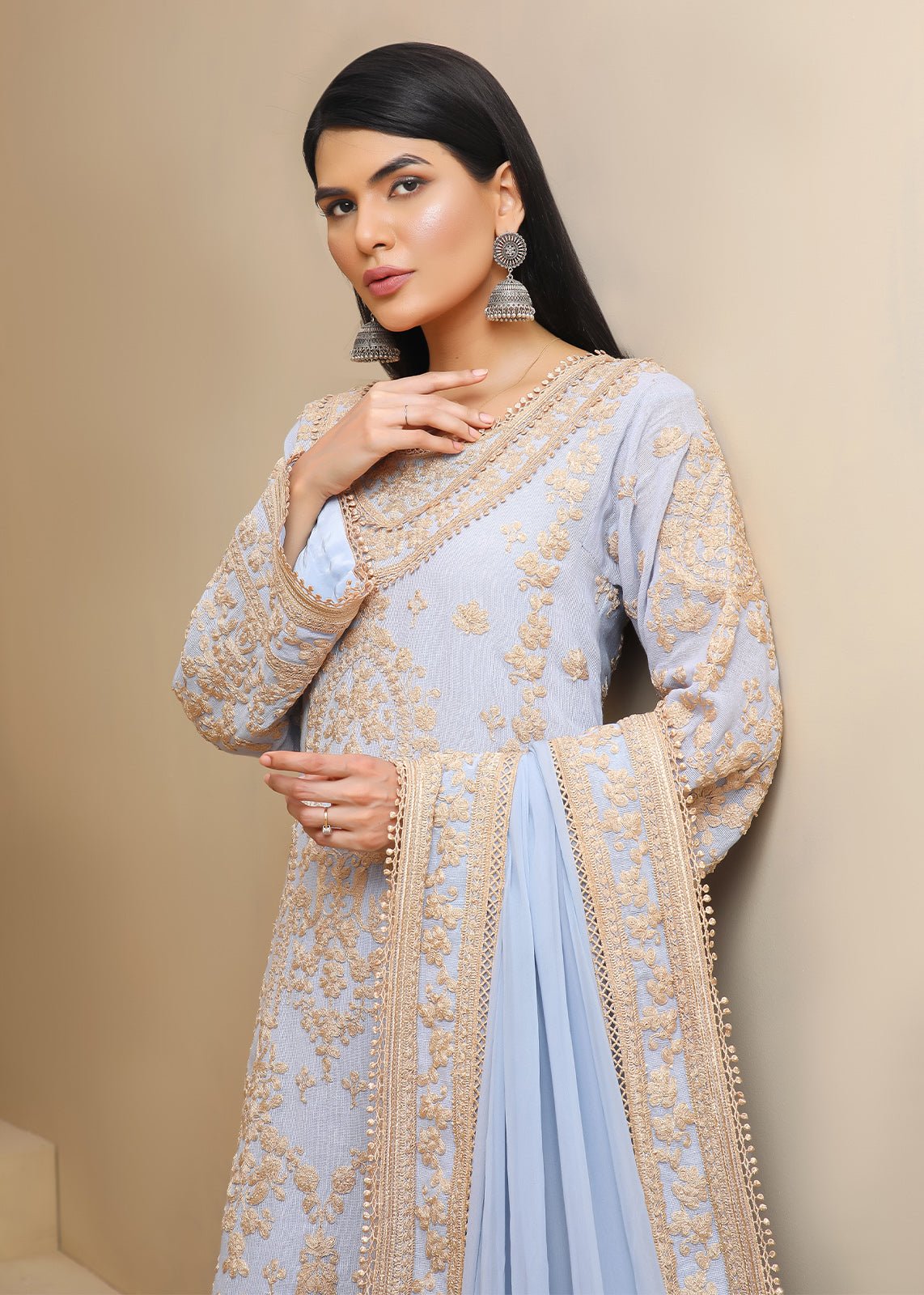 Floriale Beige Sky Blue - Rizwan Beyg Design