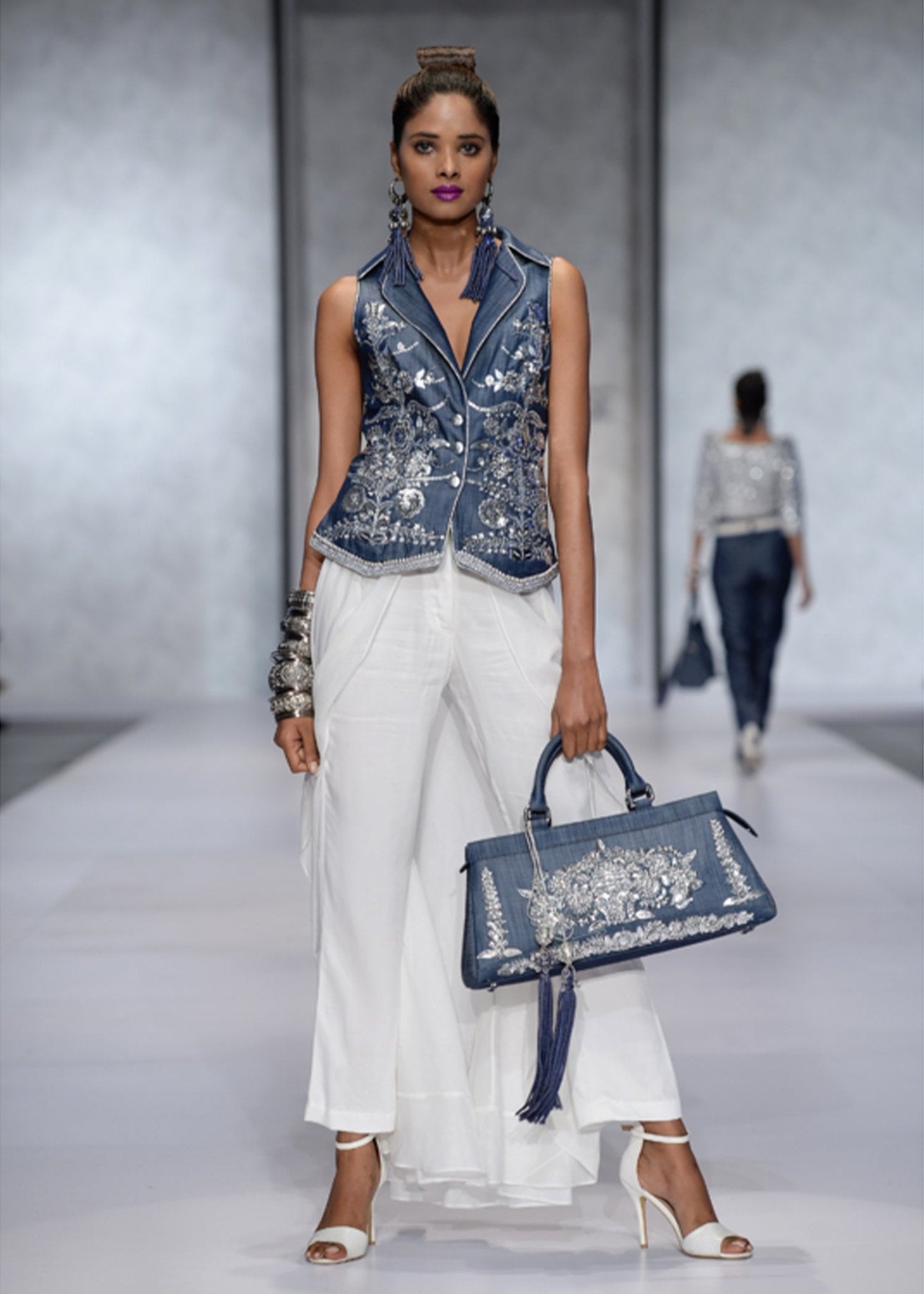 High Collar Waistcoat with Trouser Skirt - Rizwan Beyg Design