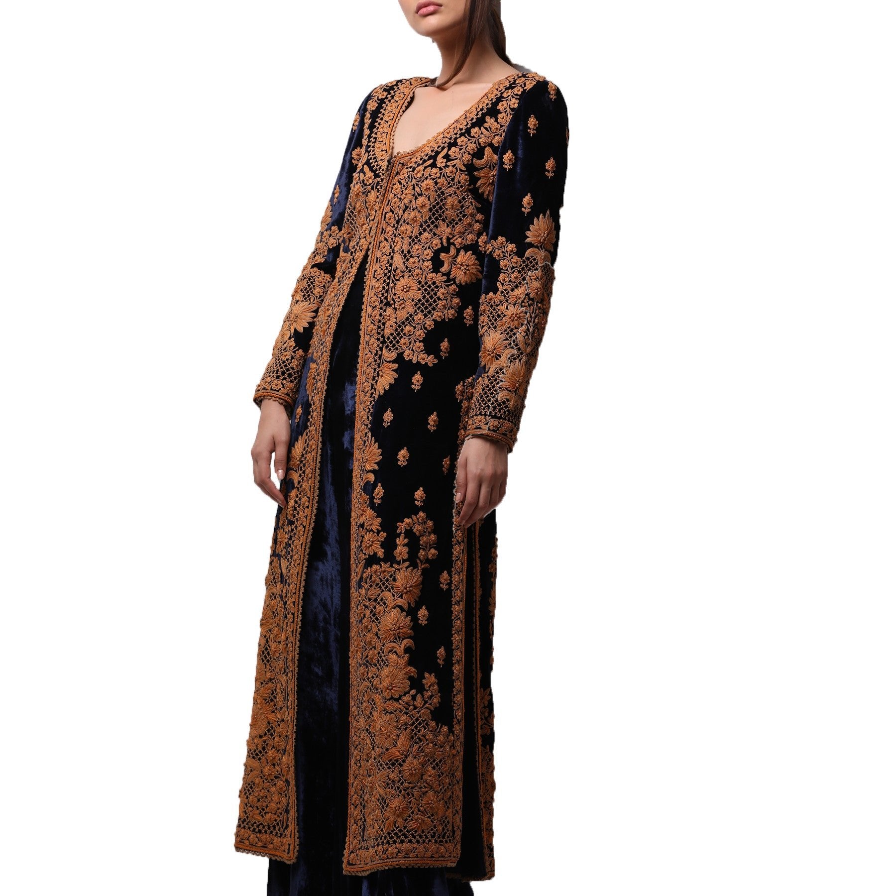 Long A - line Velvet Coat - Rizwan Beyg Design