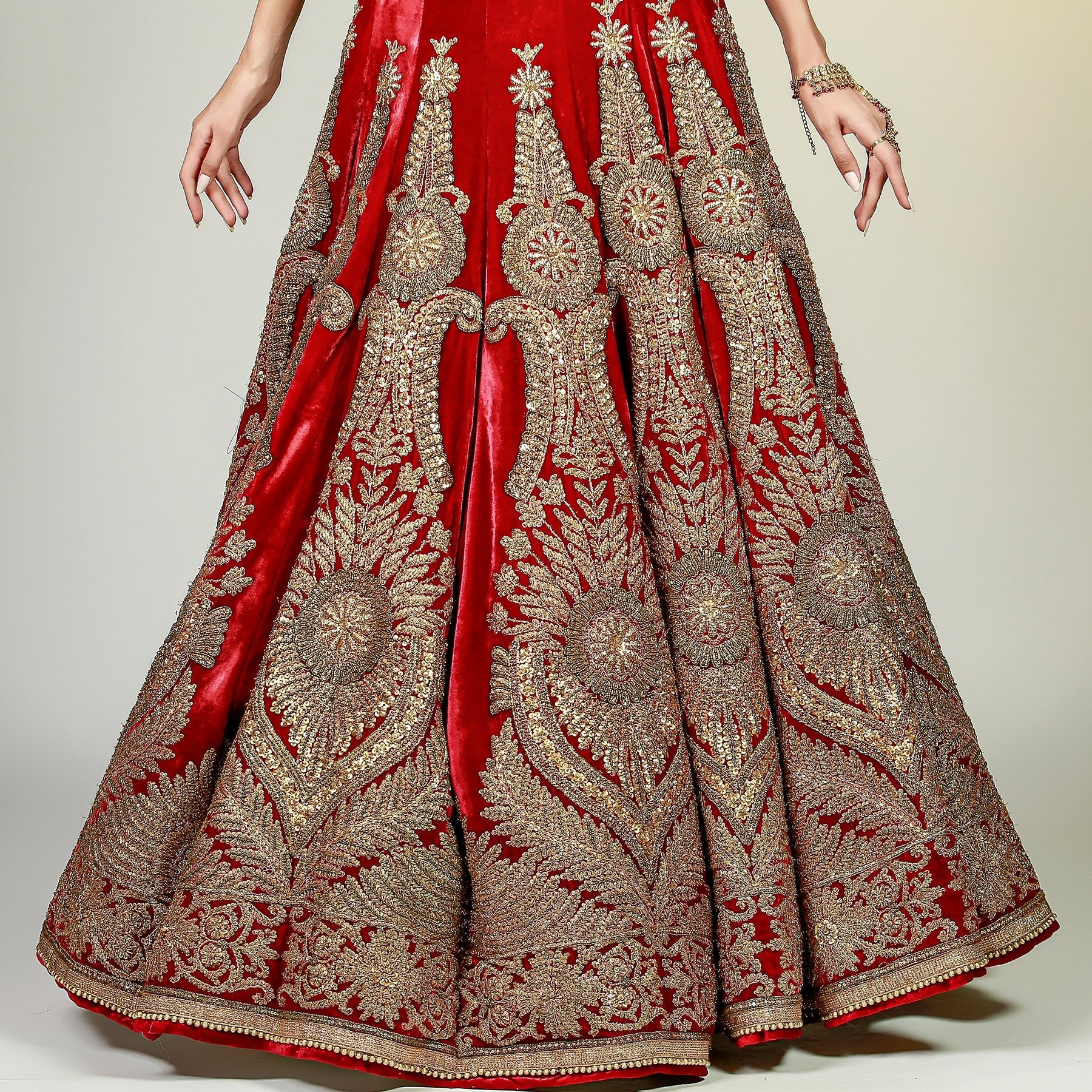 Memoni Naqushi Maroon Lehanga with Green Marori Choli & Shawl - Rizwan Beyg Design