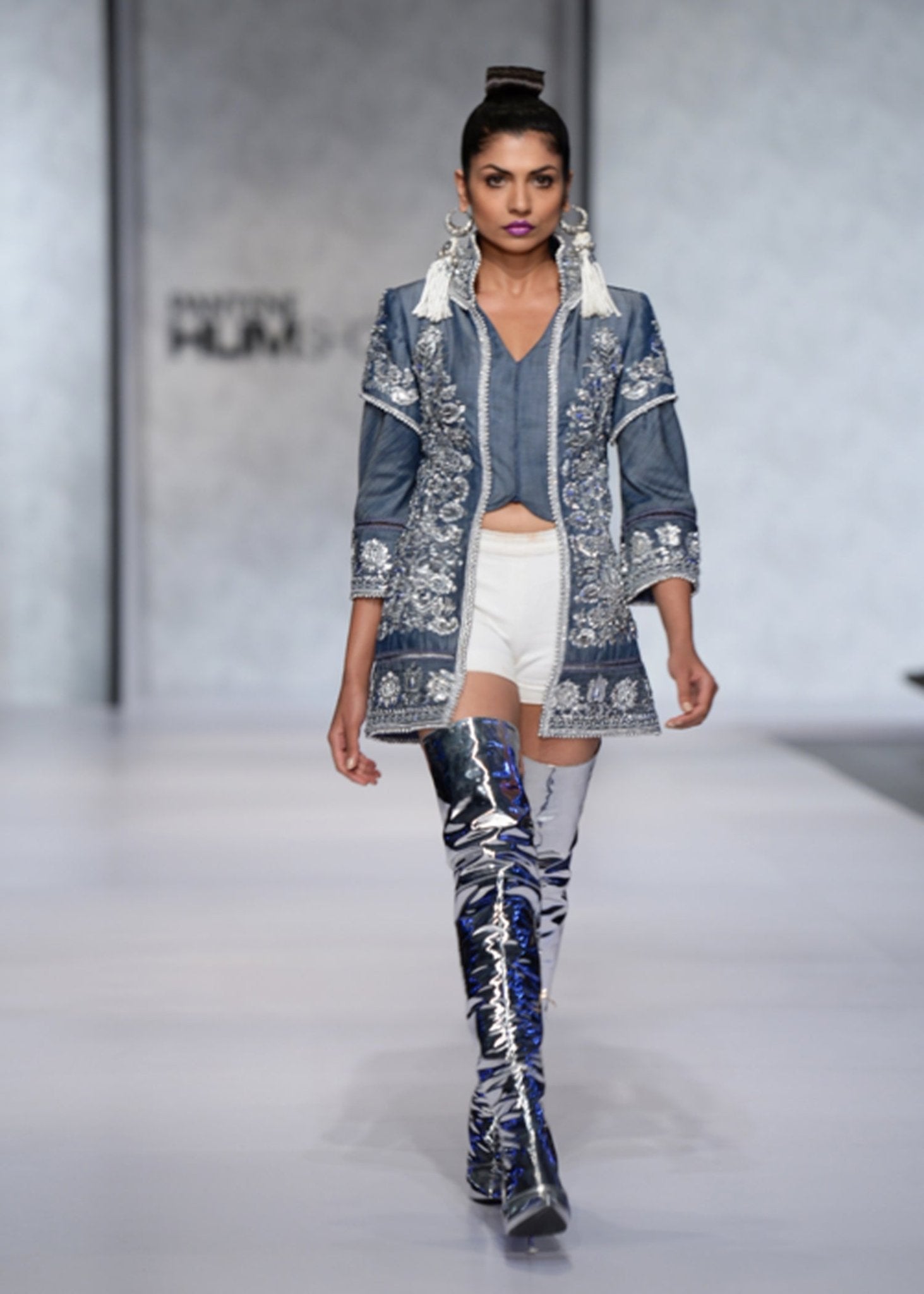 Mid - length Waistcoat with Layered Sleeves, worked with Silver Sequins - Rizwan Beyg Design