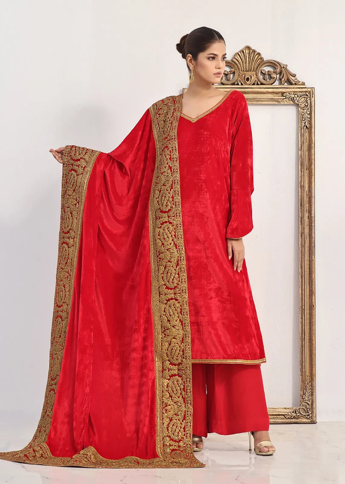 Miraal Red Shirt & Shawl - Rizwan Beyg Design