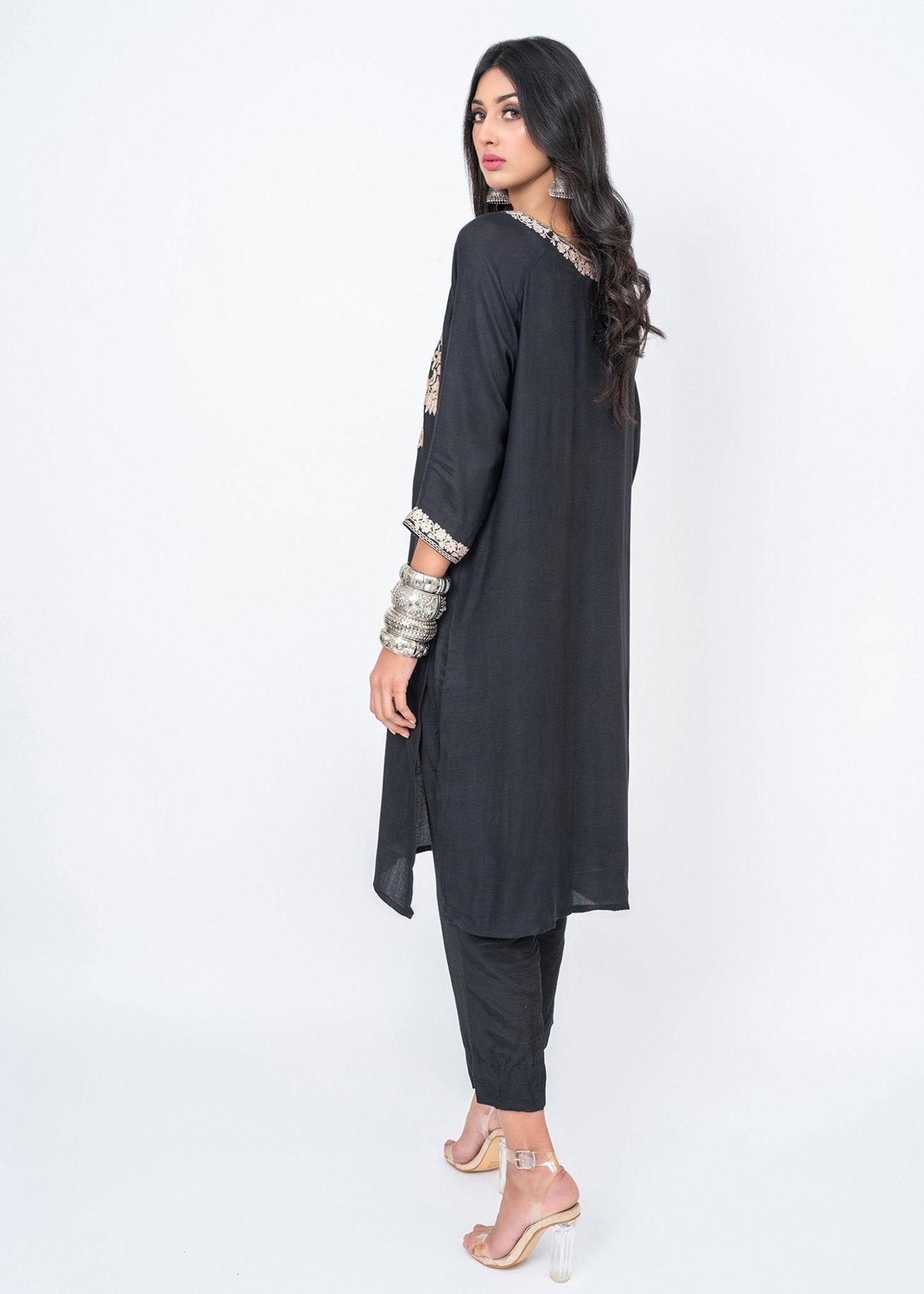 Petria Black with Champagne Zari Embroidery Top - Rizwan Beyg Design