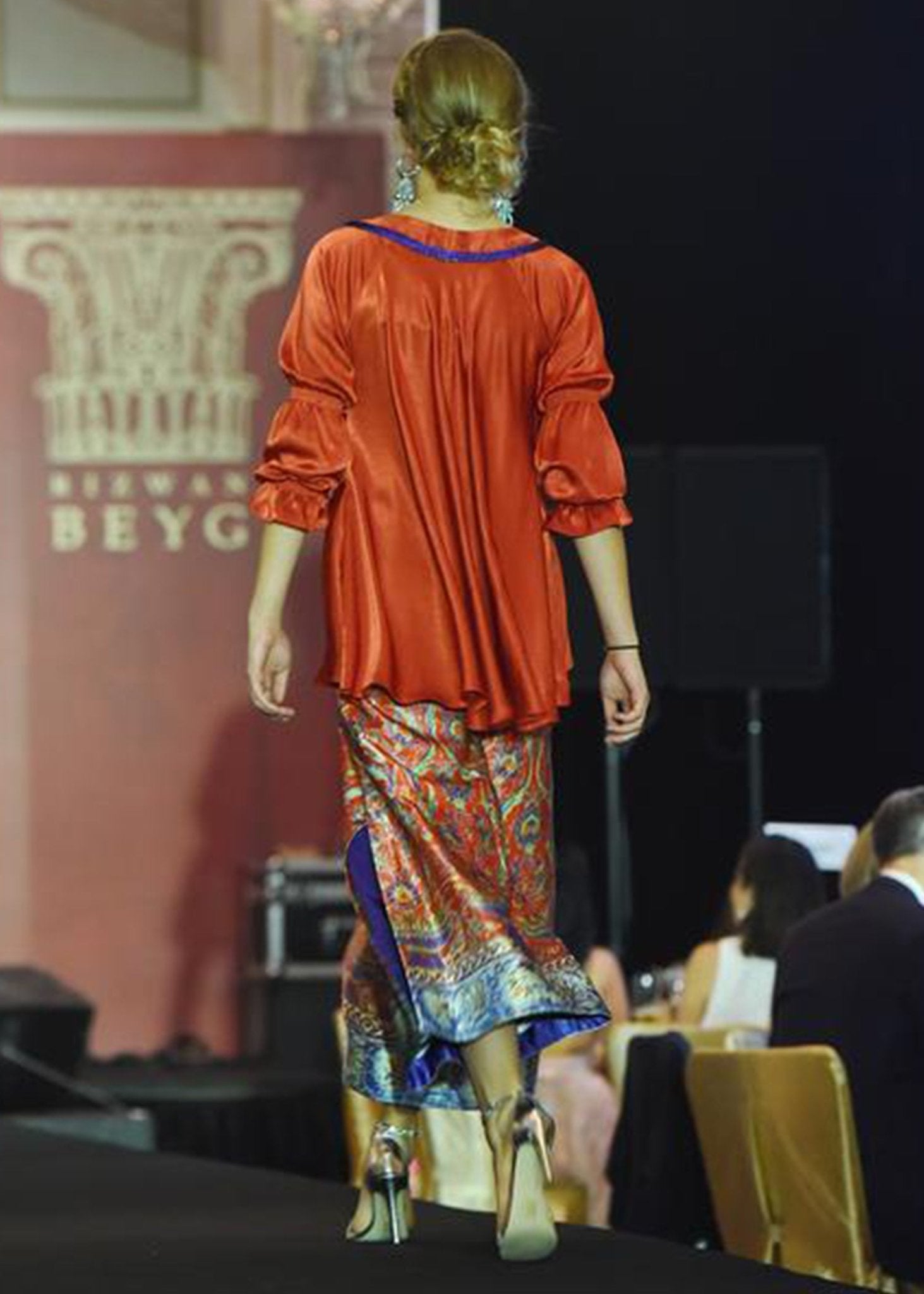 Red Printed Bias Top - Rizwan Beyg Design
