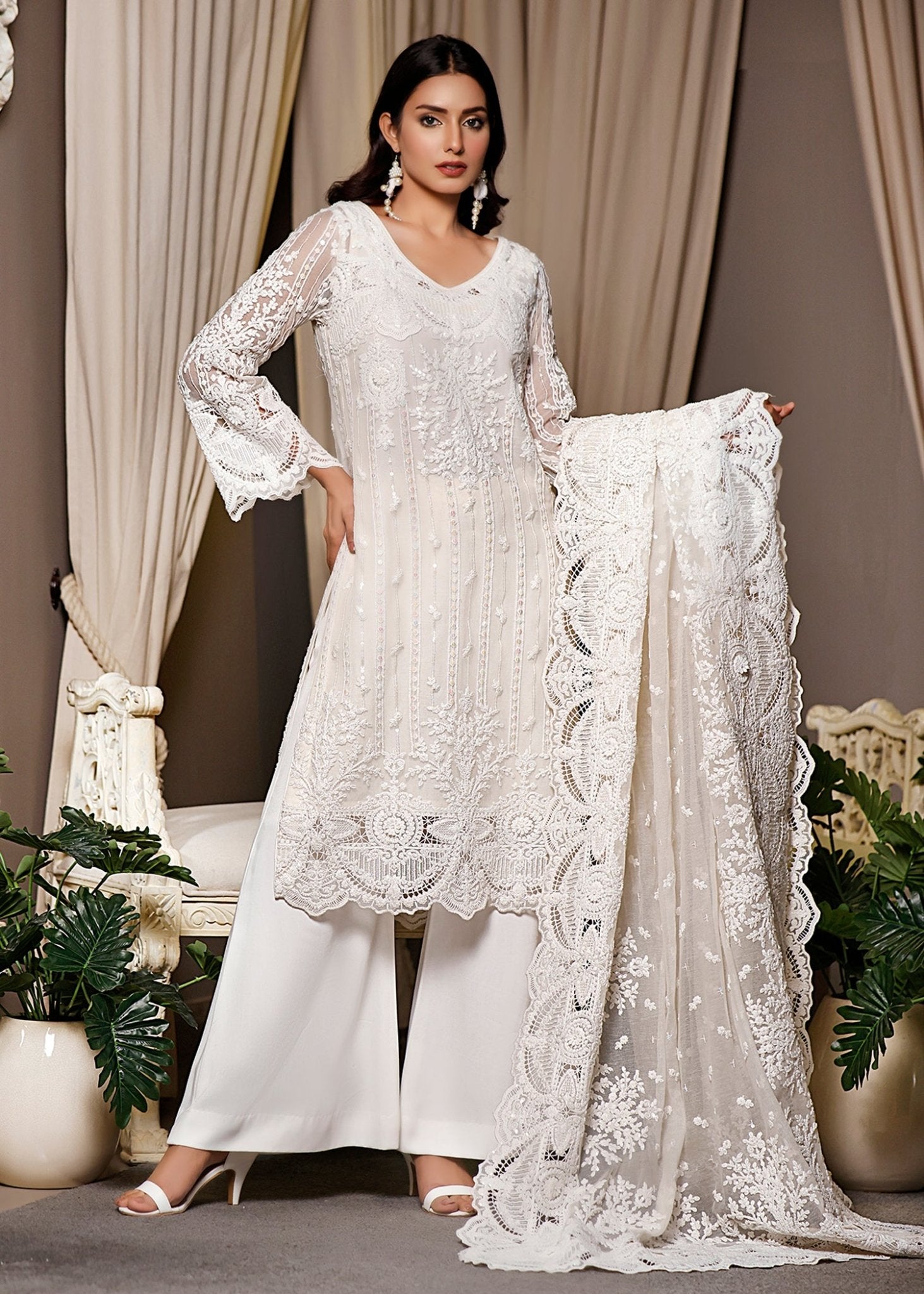 Serafina White KURTA W/ DUPATTA - Rizwan Beyg Design