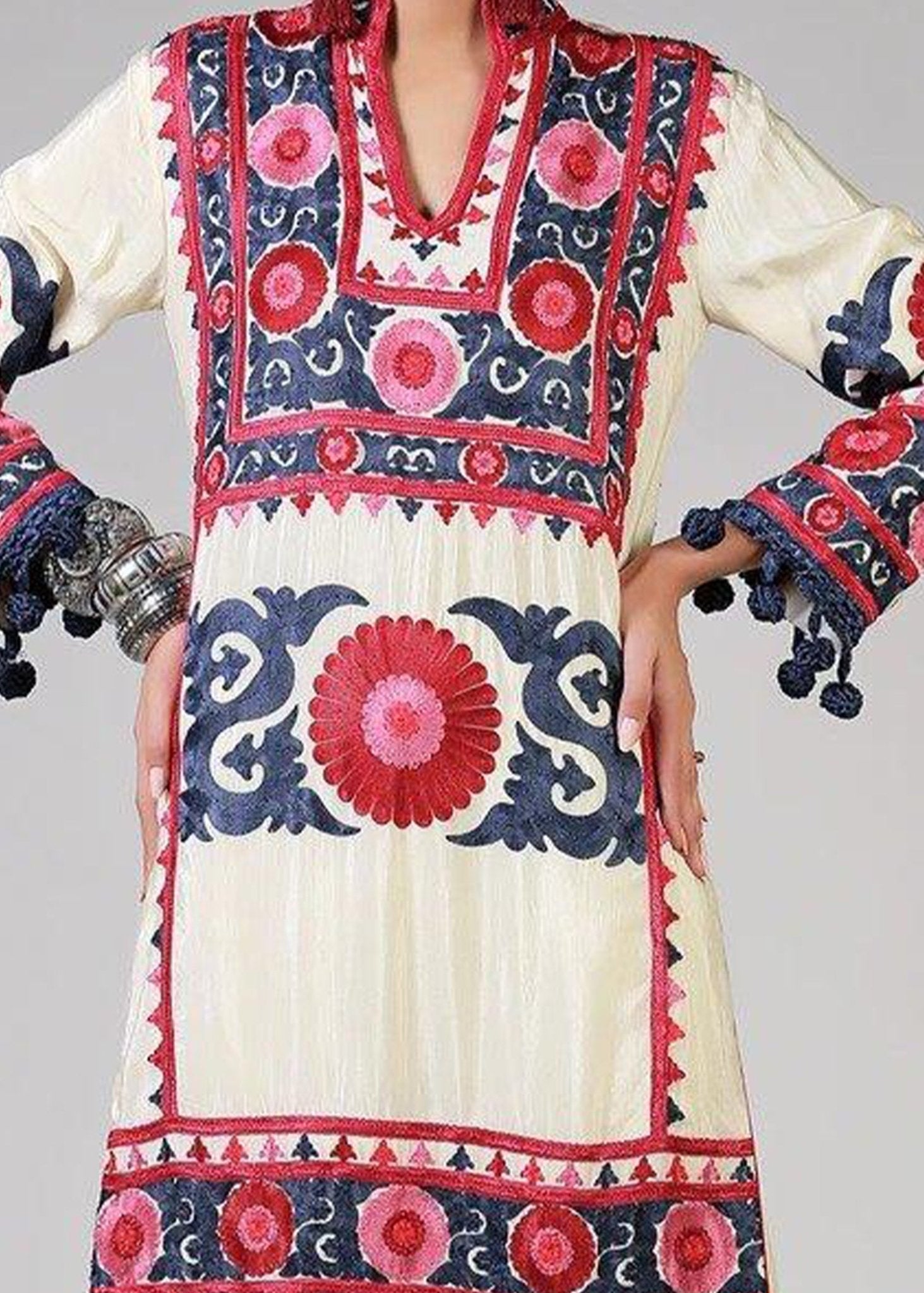 Suzani Silk Floss Embroidered White Top - Rizwan Beyg Design