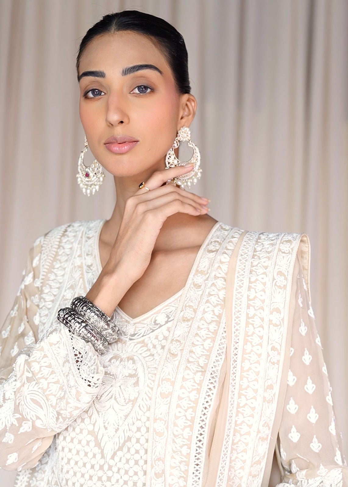 White Marori Embroidery Beige - Rizwan Beyg Design
