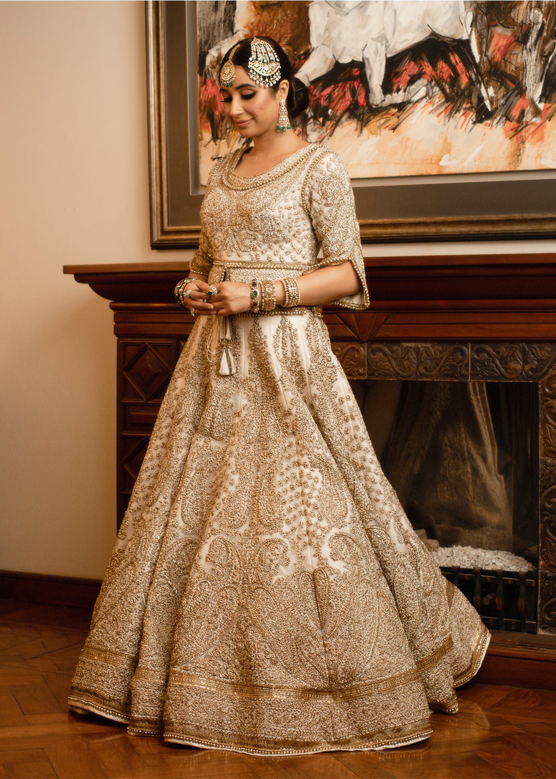 White Marori Gold Lehenga