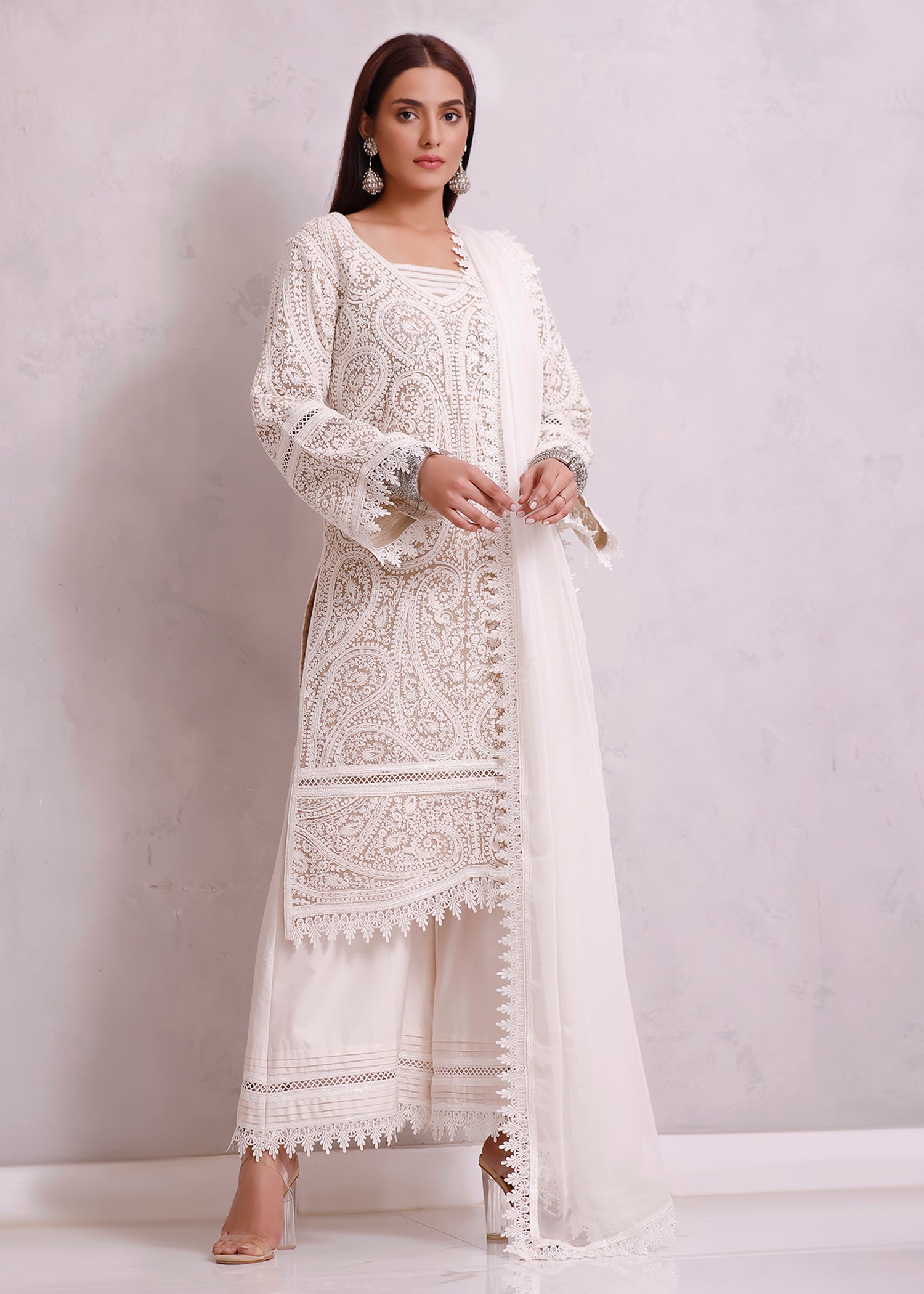 white Indian Paisley KURTA  Rizwan Beyg Luxury pret wedding wear paksitani formal wear  