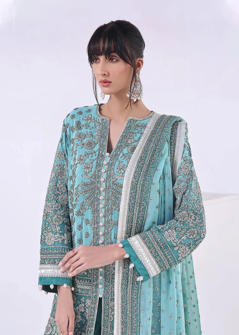 The Sareena Coat by Rizwan Beyg: A Timeless Teal Masterpiece - Rizwan Beyg Design