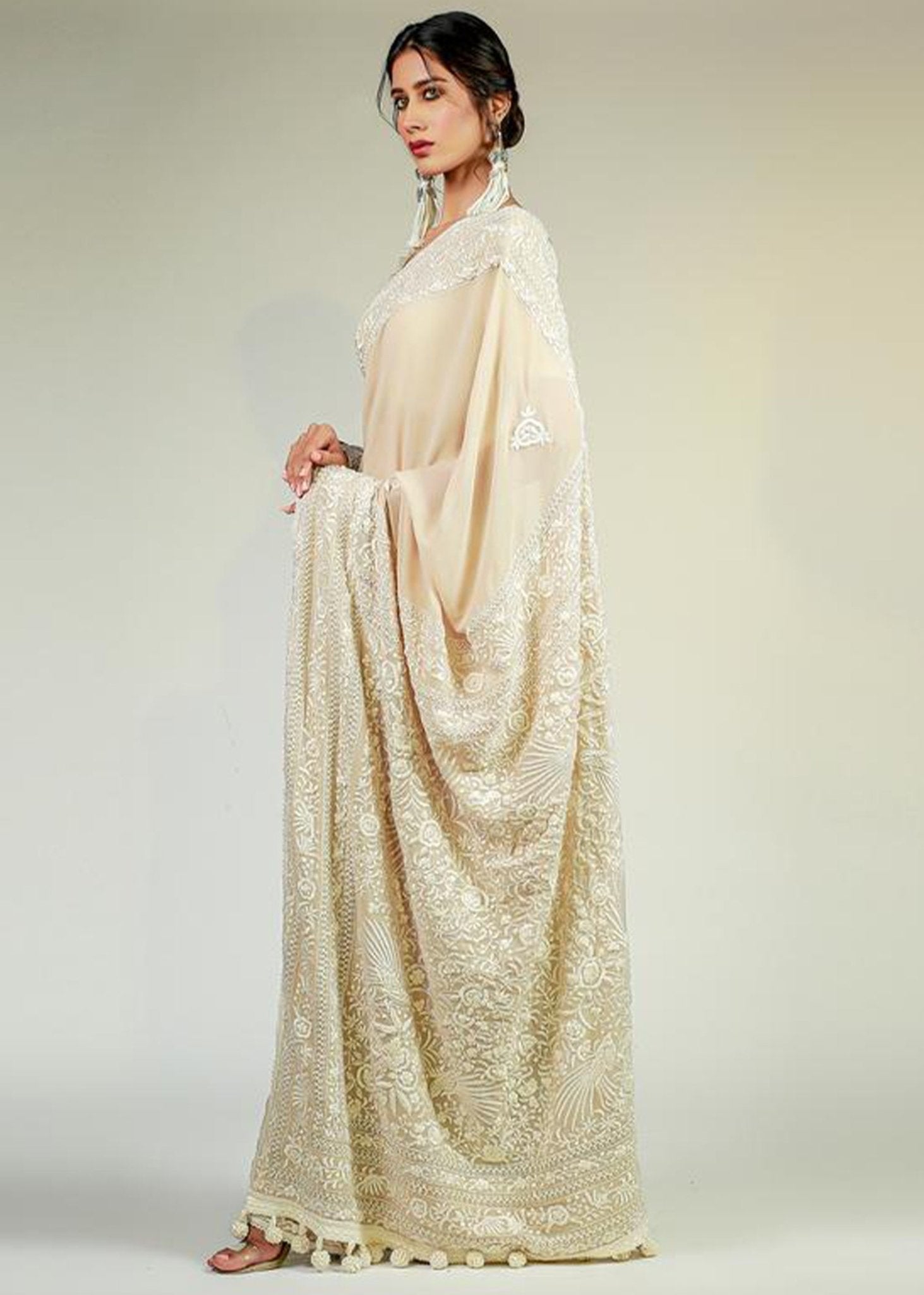 Beige Gara Saree - Rizwan Beyg Design