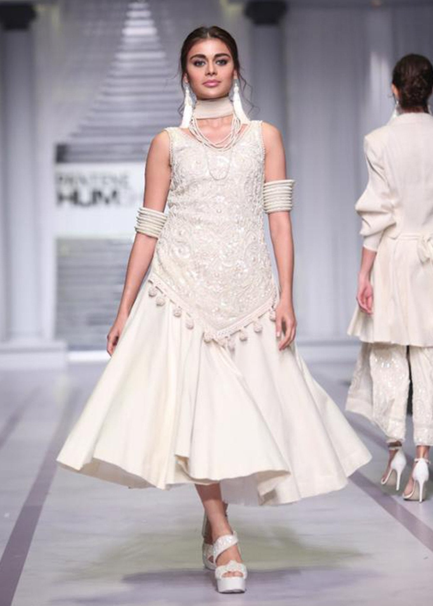 Bias - cut Embroidered Sleeveless Tunic with Skirt - Rizwan Beyg Design