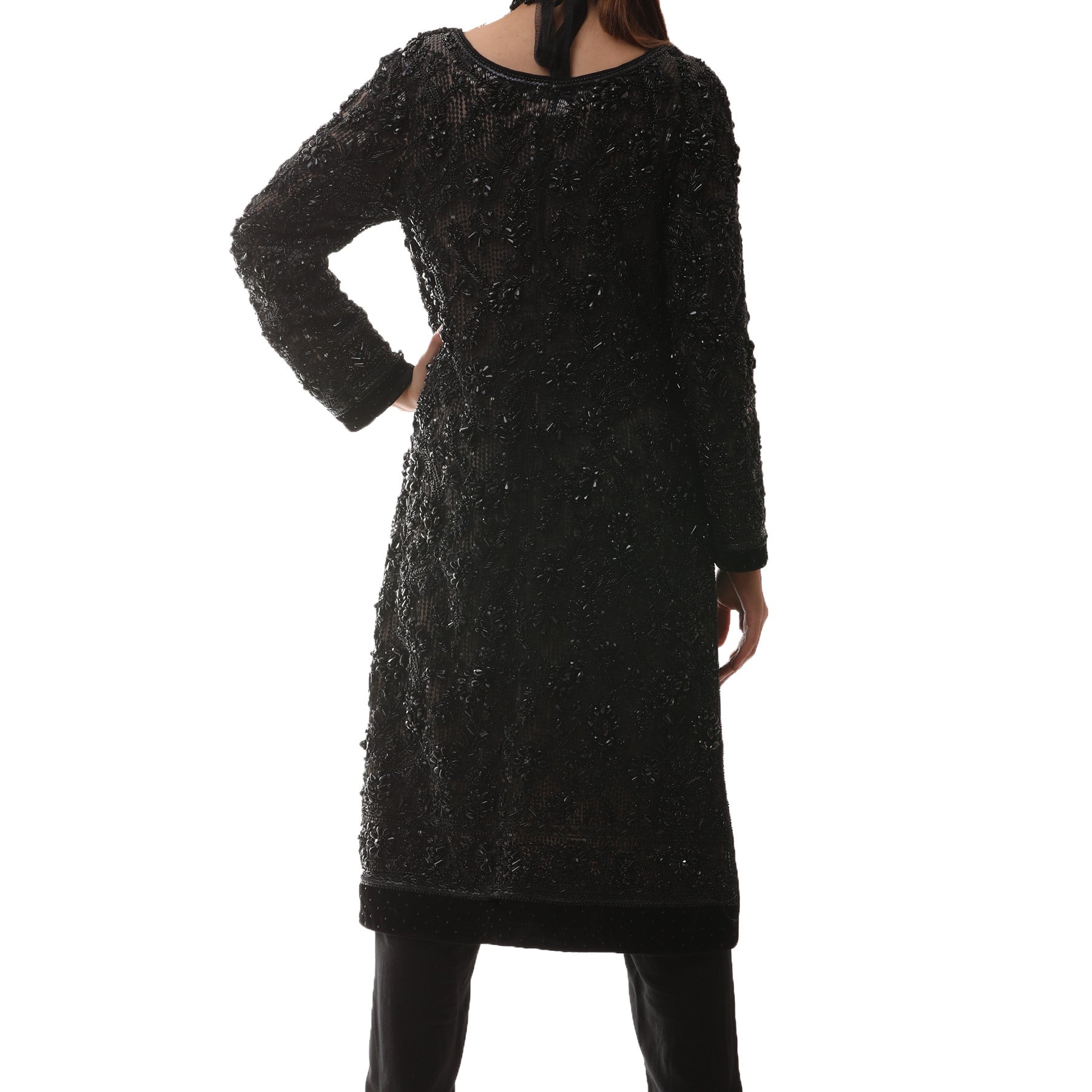 Black Beaded Swarovski Crystals Coat - Rizwan Beyg Design