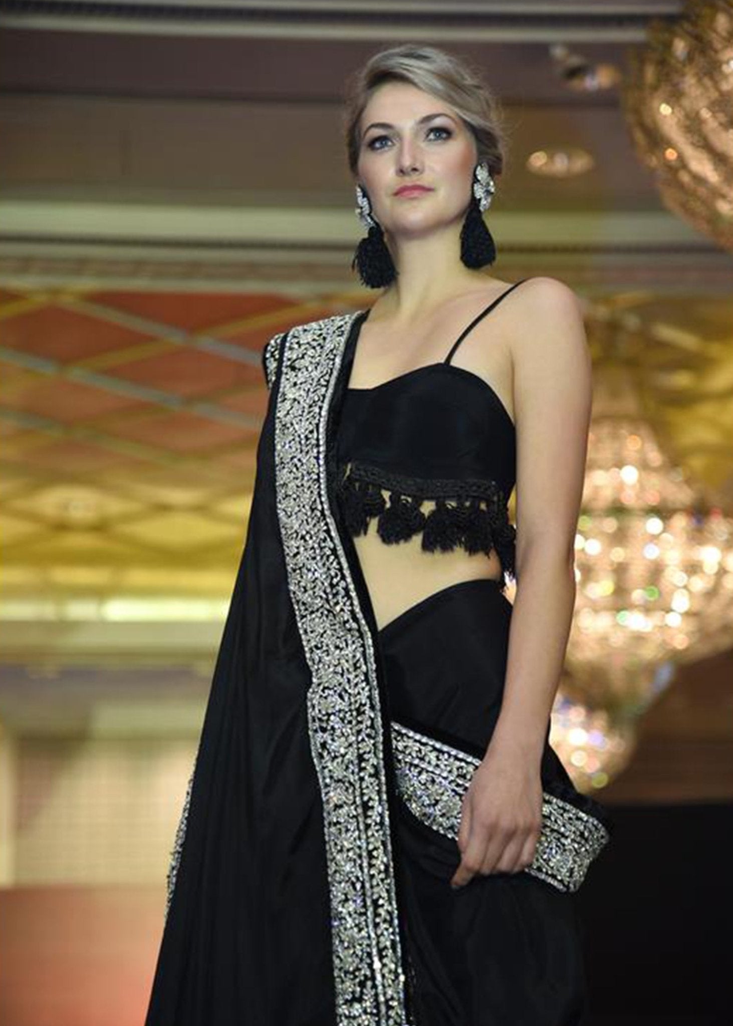 Black Diamante Saree - Rizwan Beyg Design