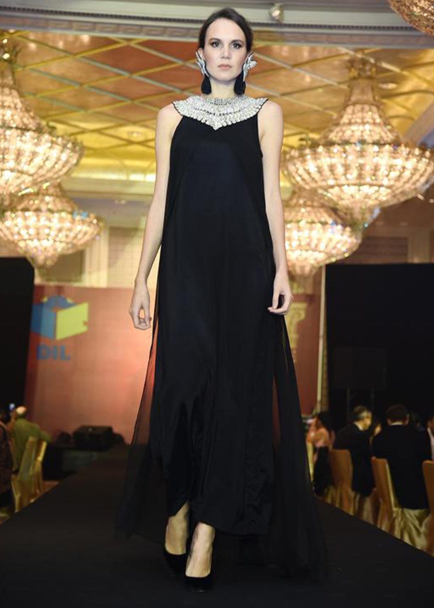 Black Long Dress Work On Neck - Rizwan Beyg Design