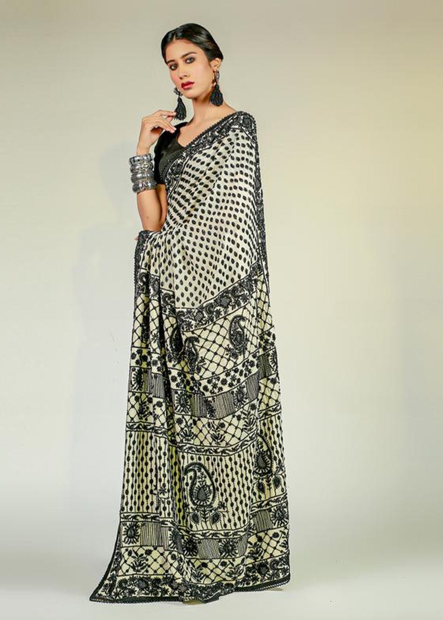 Black Pearls & Sequins Saree - Rizwan Beyg Design