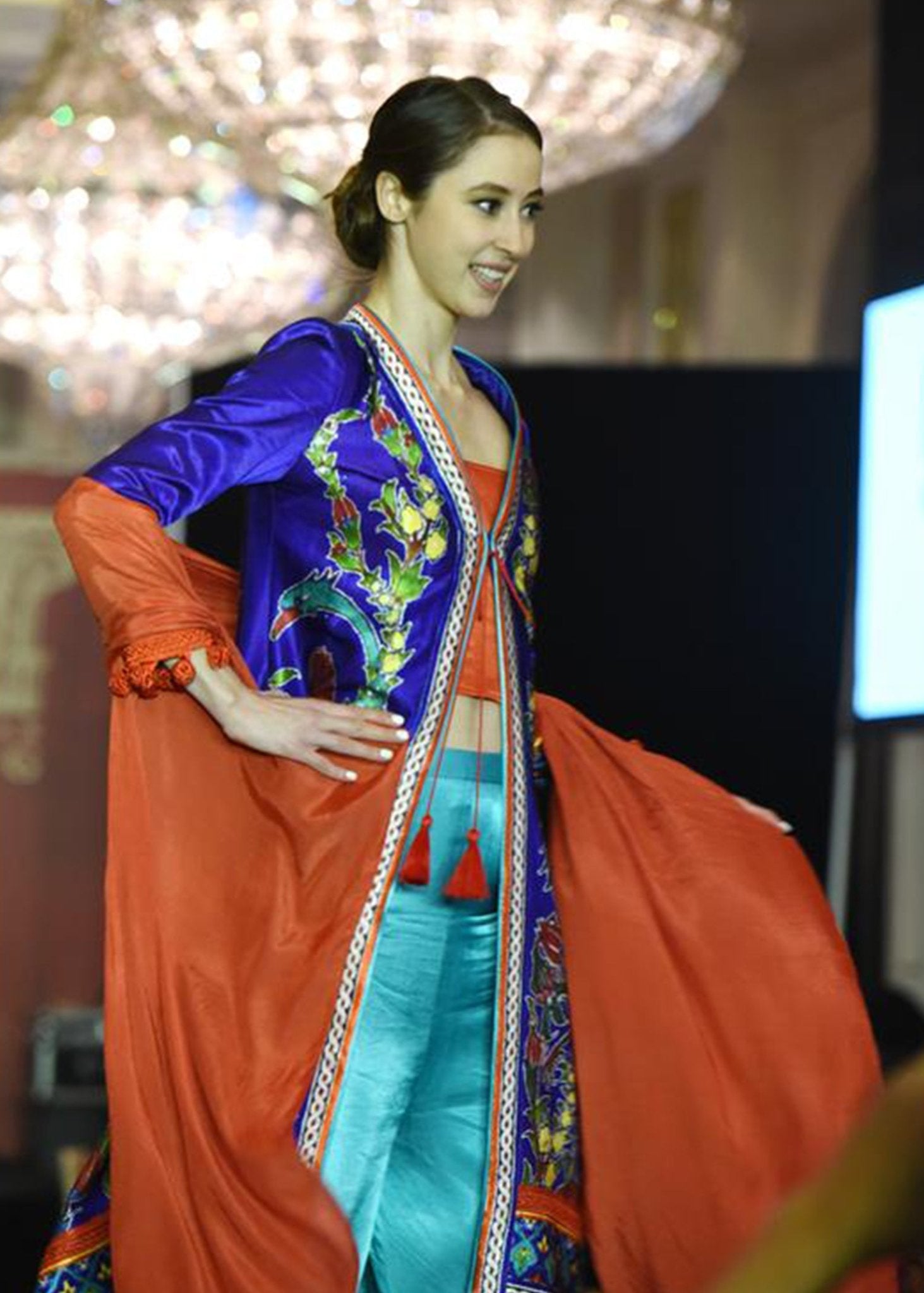 Blue Peacock Printed Long Coat - Rizwan Beyg Design