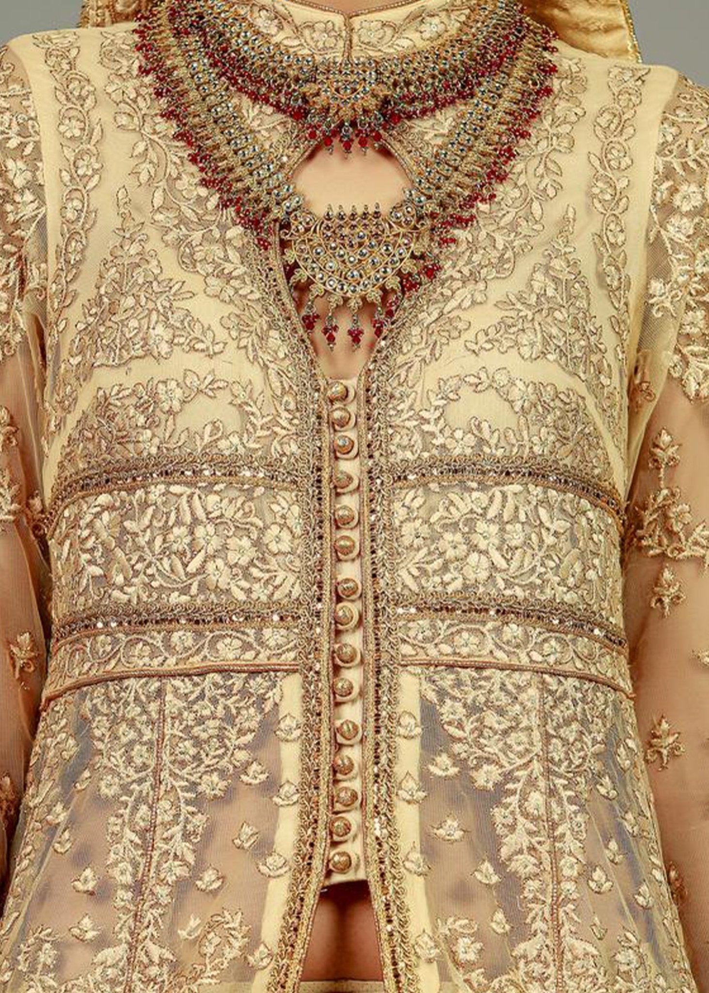 Classic Gold Peshwas W/ Heavy Dupatta and Lehenga - Rizwan Beyg Design