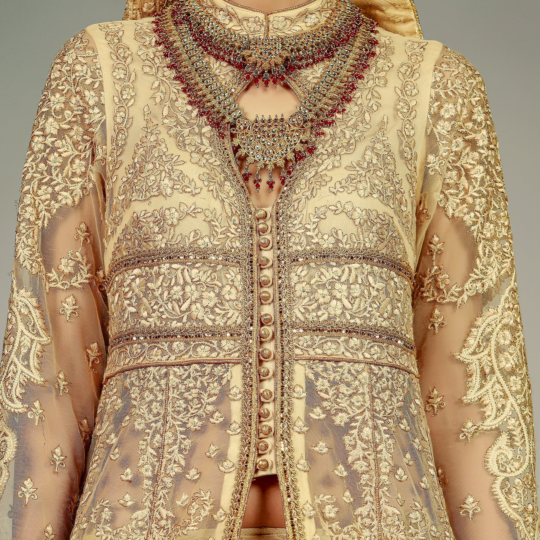 Classic Gold Peshwas W/ Heavy Dupatta and Lehenga - Rizwan Beyg Design