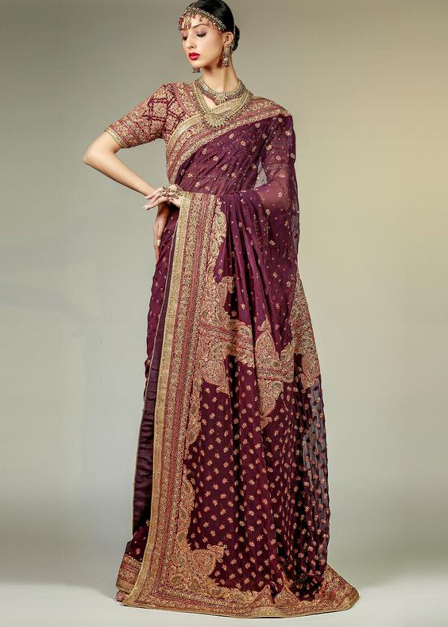 Deep Purple Marori Saree - Rizwan Beyg Design