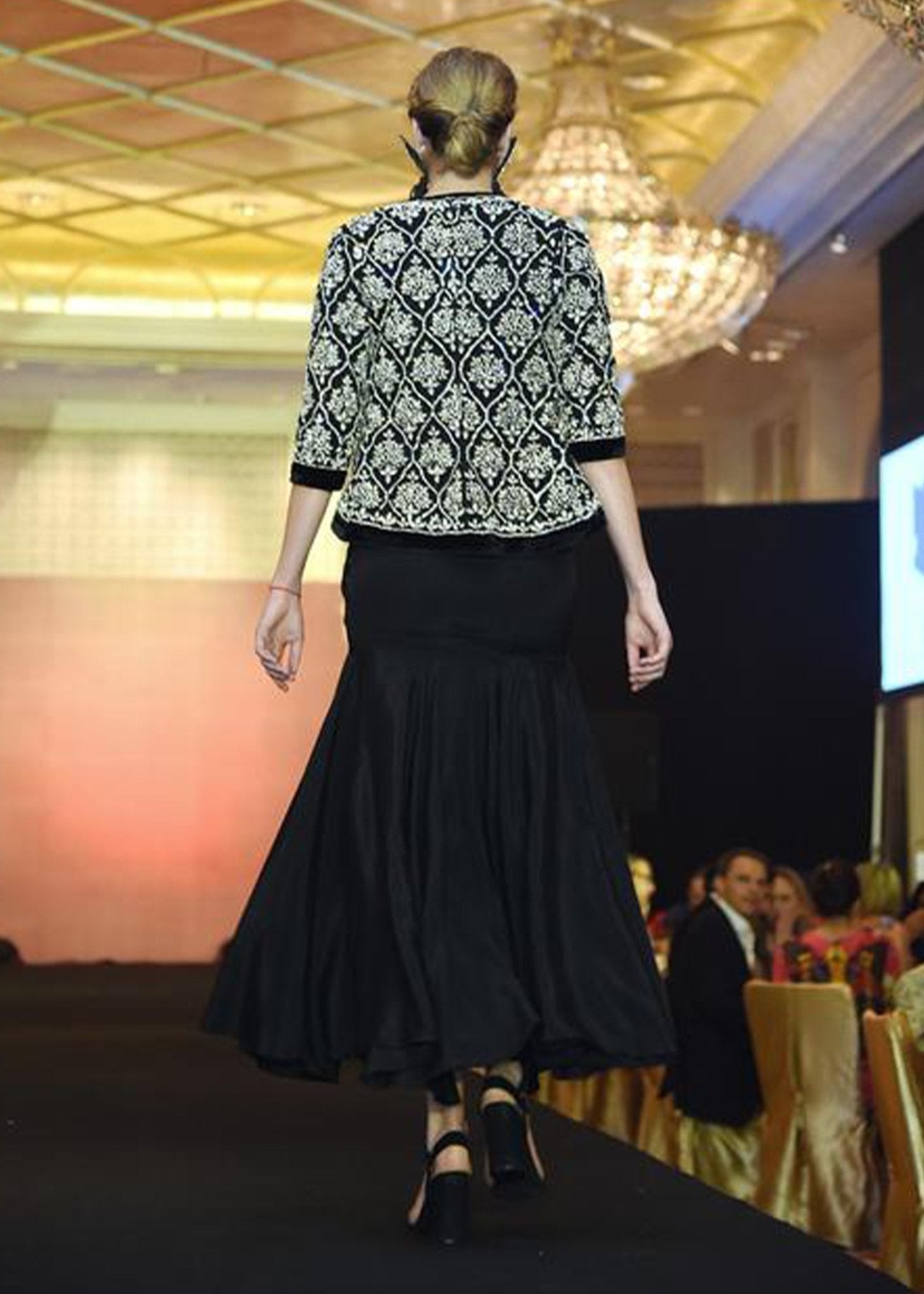 Diamantè encrusted Black Crop - top Velvet Jacket - Rizwan Beyg Design