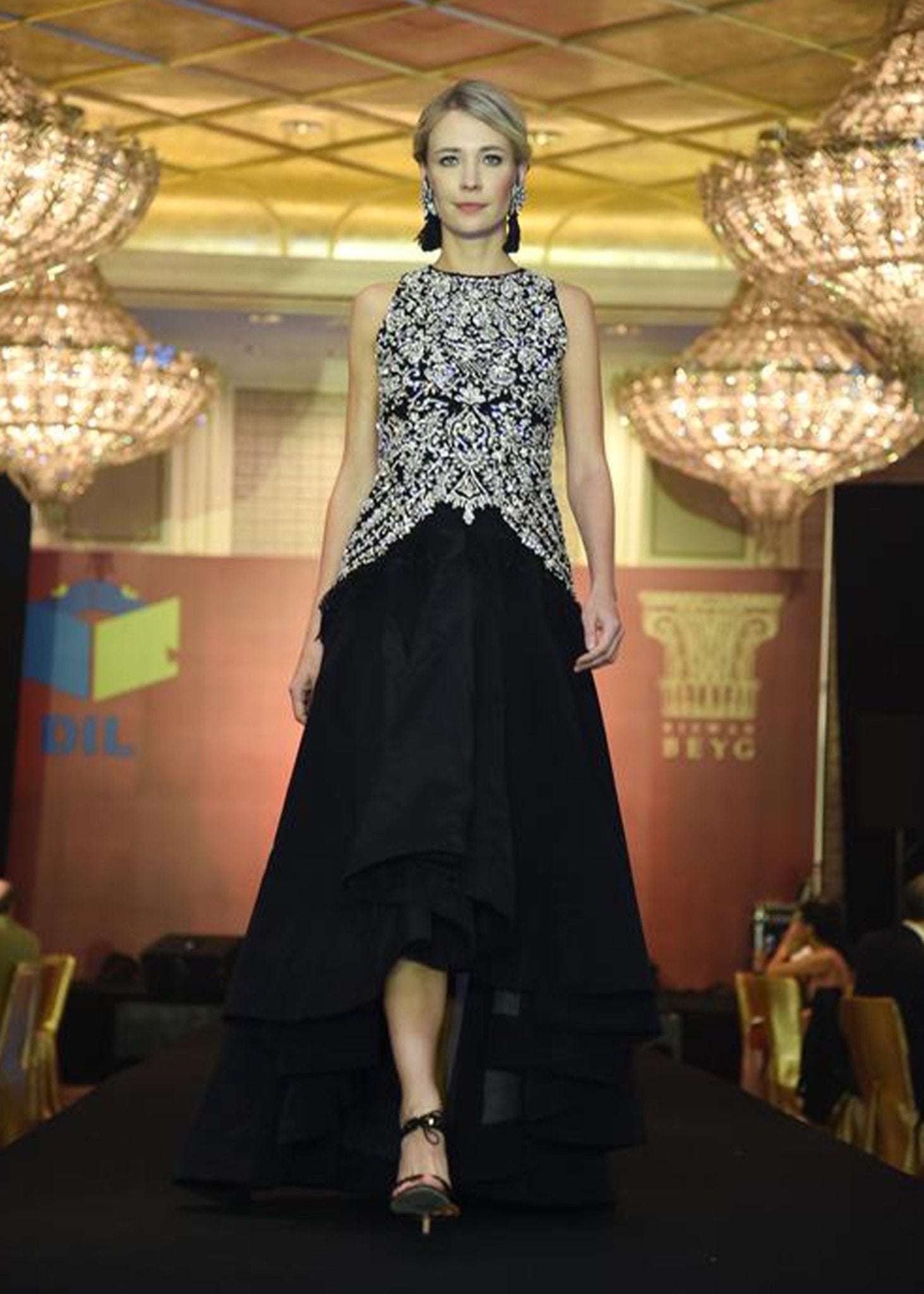 Diamante encrusted Black Halter Tunic - Rizwan Beyg Design