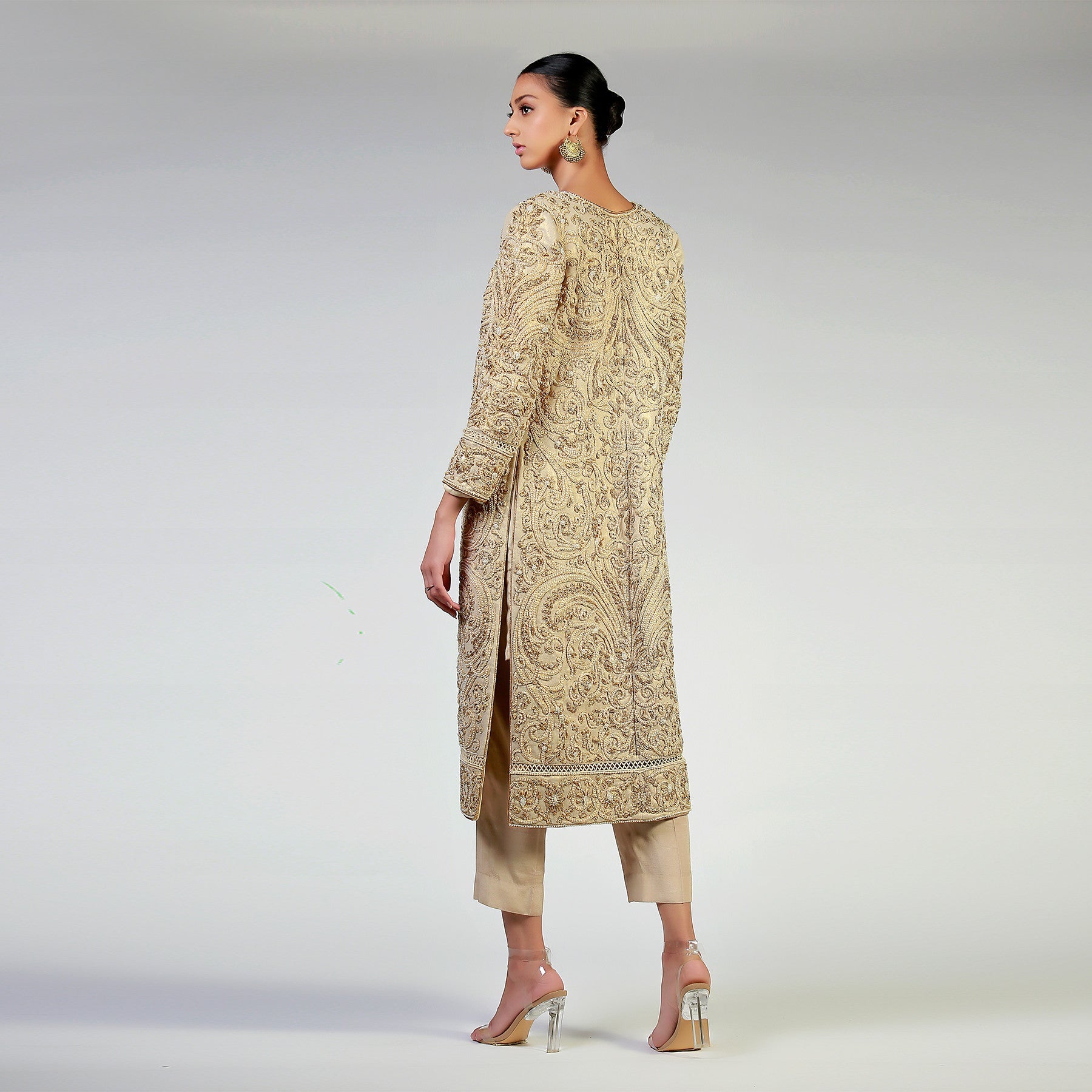 Dori Work & Pearl Embellished Dull Gold Sublime Coat - Rizwan Beyg Design