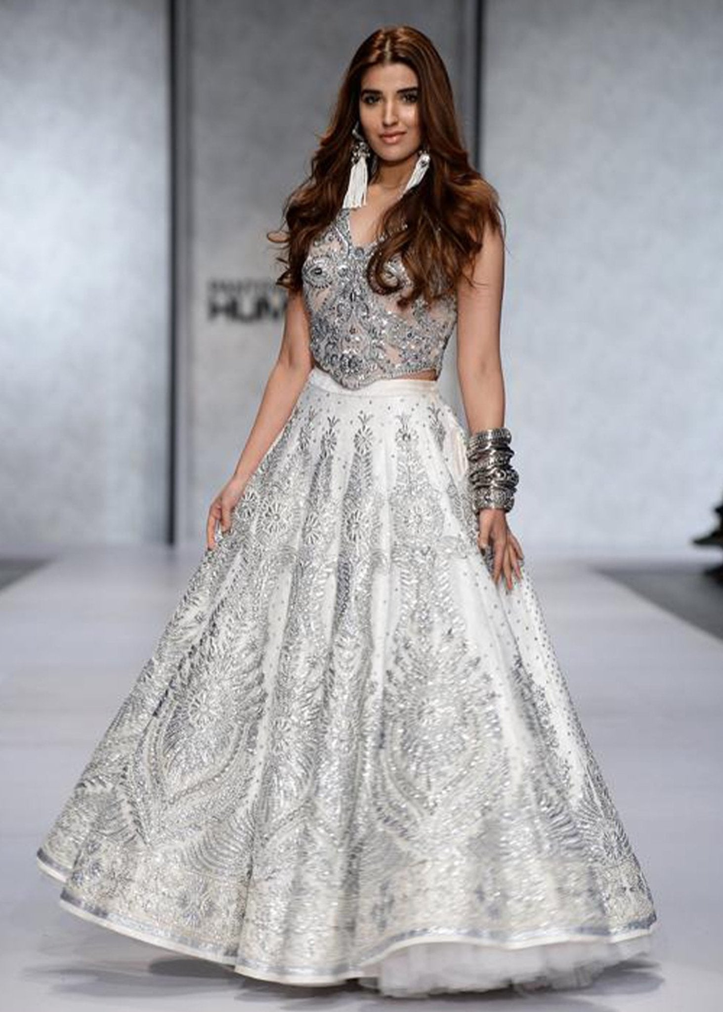 Embroidered Paneled Lehenga with a V - Neck Corset - Rizwan Beyg Design