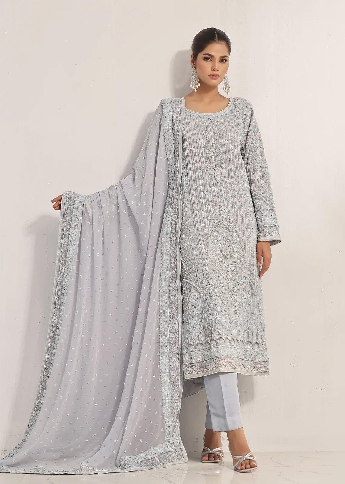 Espania Blue Pearls Shirt & Dupatta - Rizwan Beyg Design