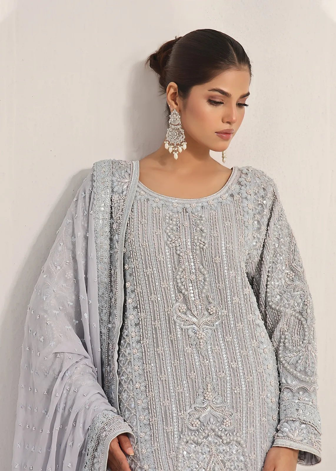 Espania Blue Pearls Shirt & Dupatta - Rizwan Beyg Design