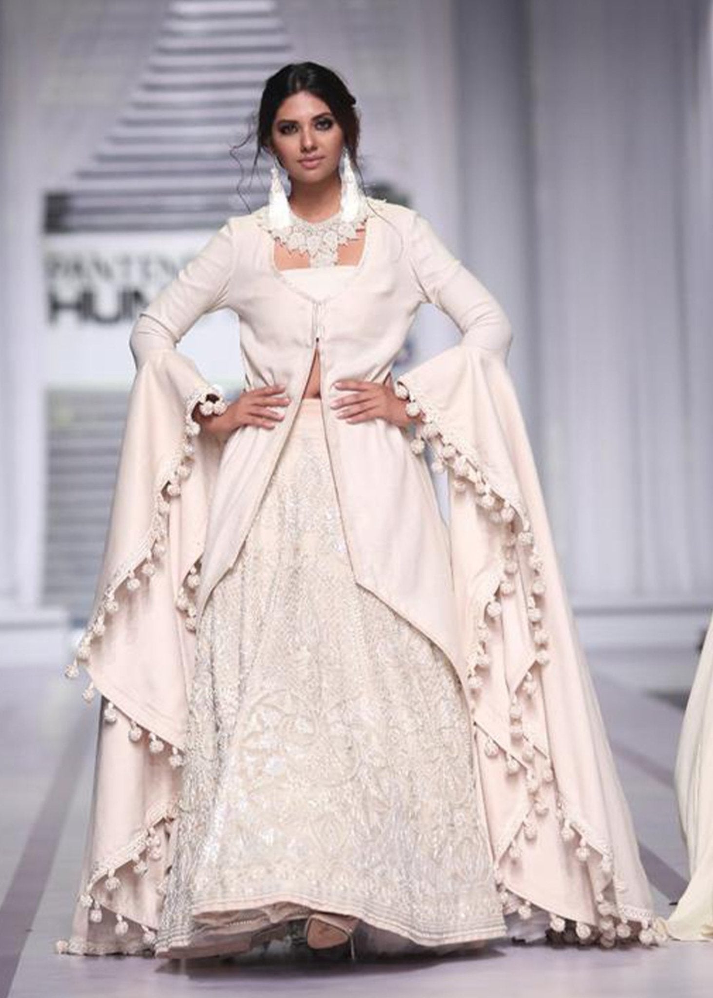 Floor - length Tassel Sleeved Gown with Heavy Lehenga - Rizwan Beyg Design