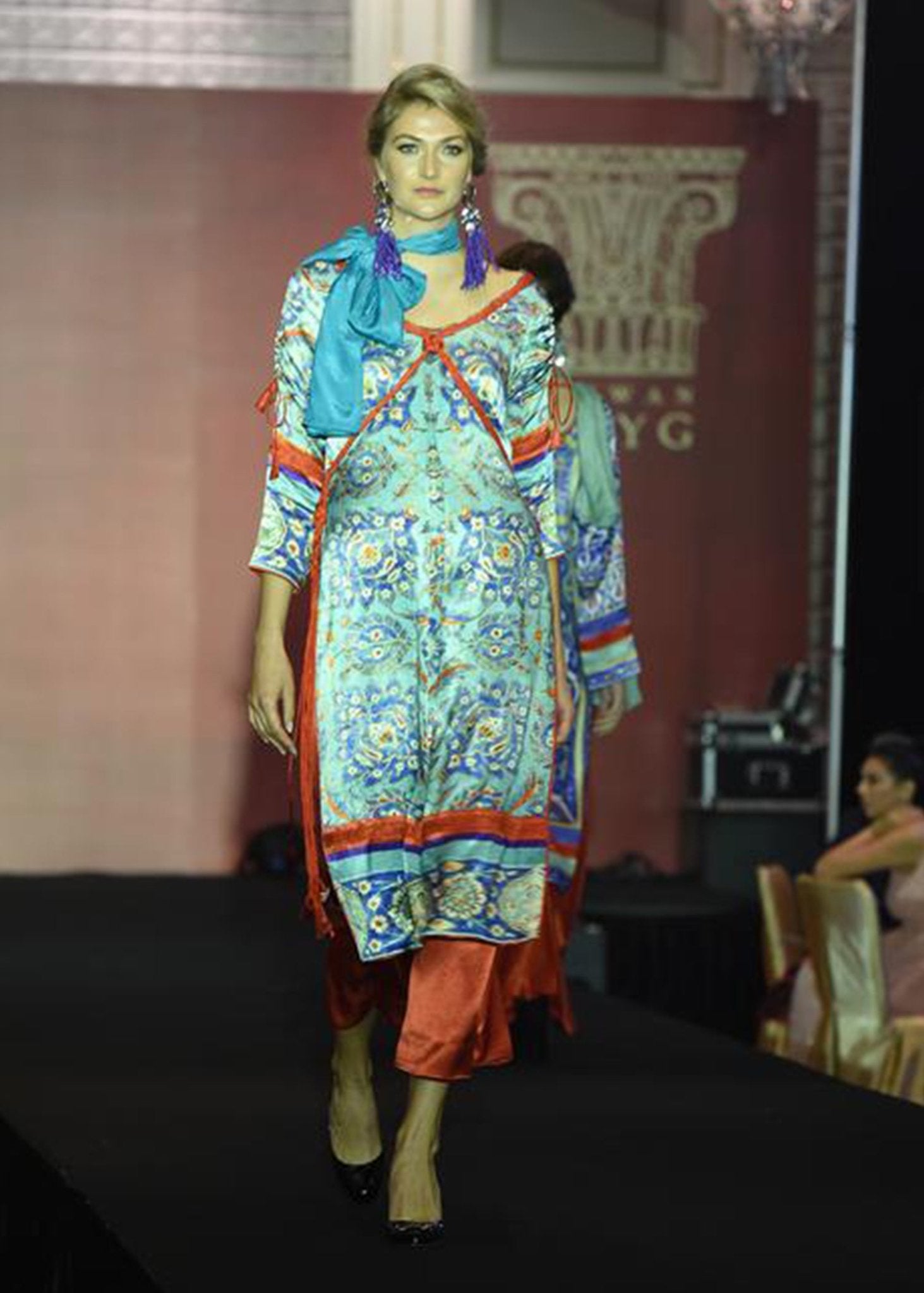 Full Length Shirt With Red Dori on Neck - Rizwan Beyg Design