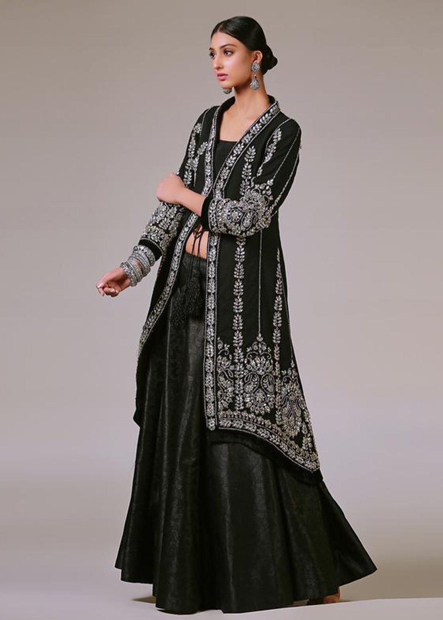 Full Sleeves Silver Worked Coat - Rizwan Beyg Design