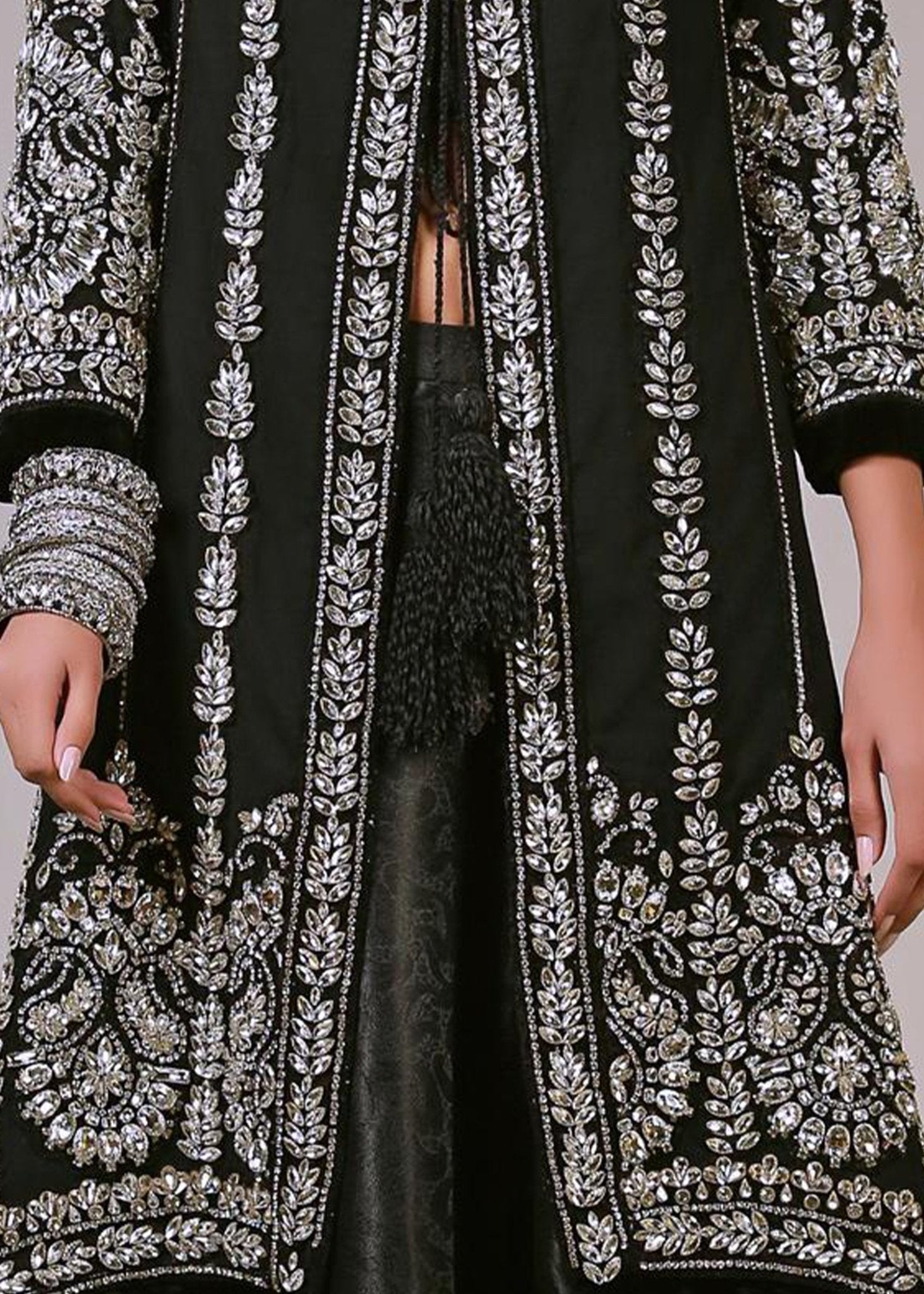 Full Sleeves Silver Worked Coat - Rizwan Beyg Design