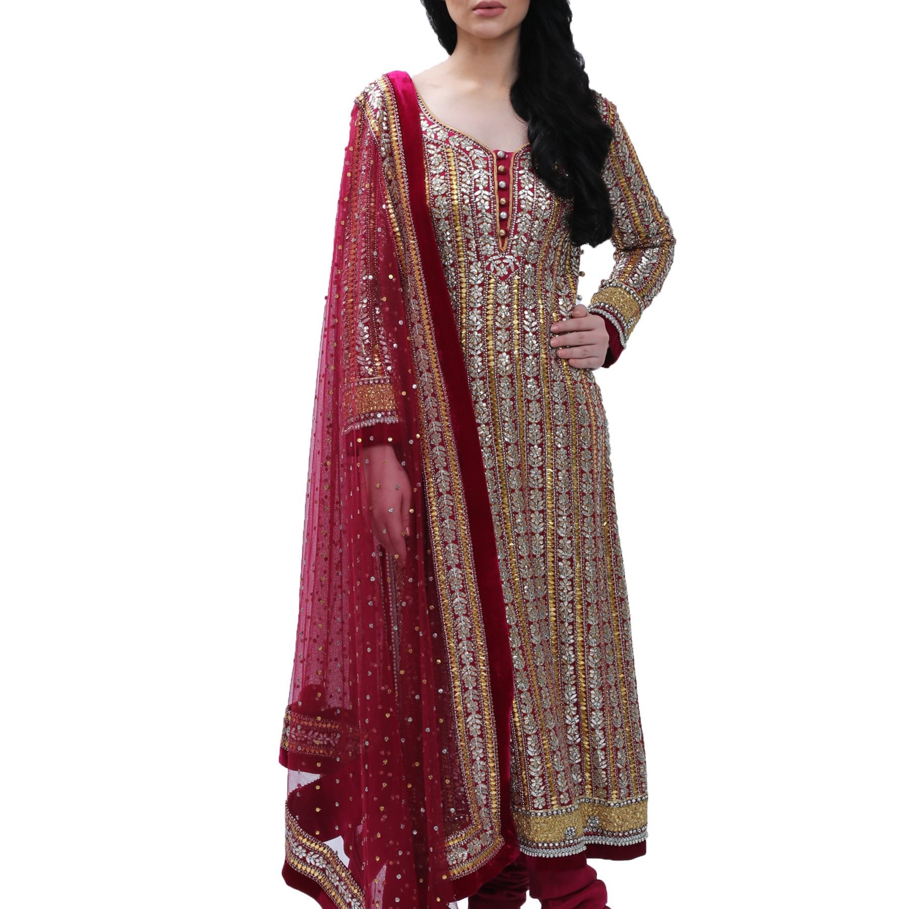 Ganga Jamna Gota Long Shirt With dupatta and chooridar - Rizwan Beyg Design