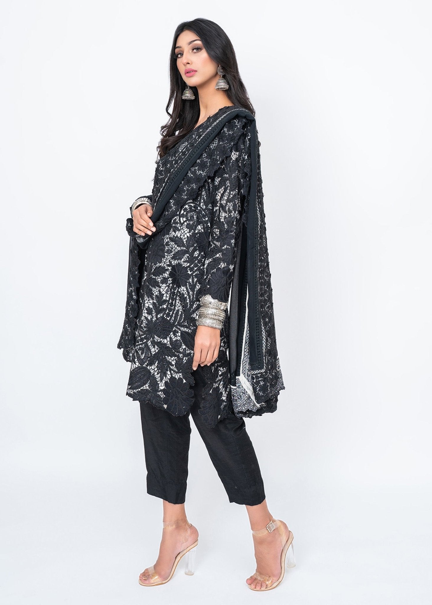 Gardenia Dori Chiken Kurta Black - Rizwan Beyg Design