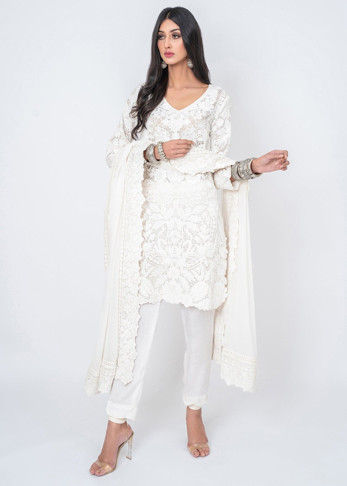 Gardenia Dori Chiken Kurta White - Rizwan Beyg Design