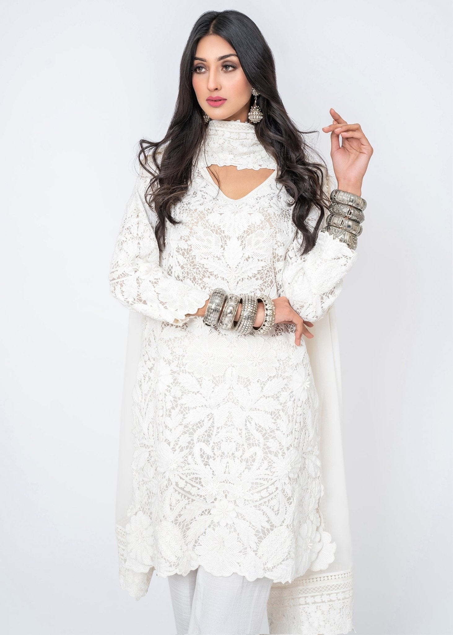 Gardenia Dori Chiken Kurta White - Rizwan Beyg Design