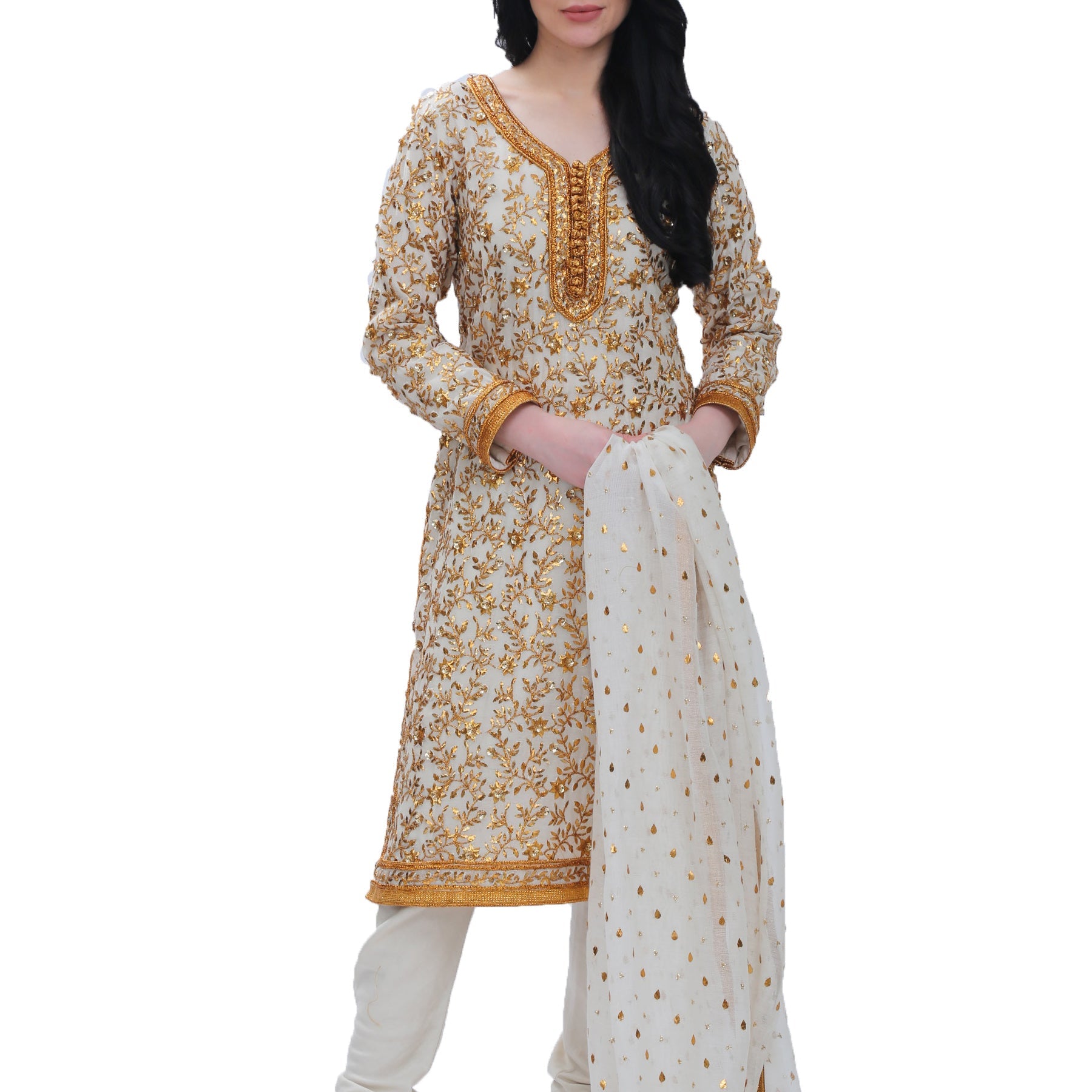 Gold Indian Gota and Sequins Kurta & Dupatta - Rizwan Beyg Design