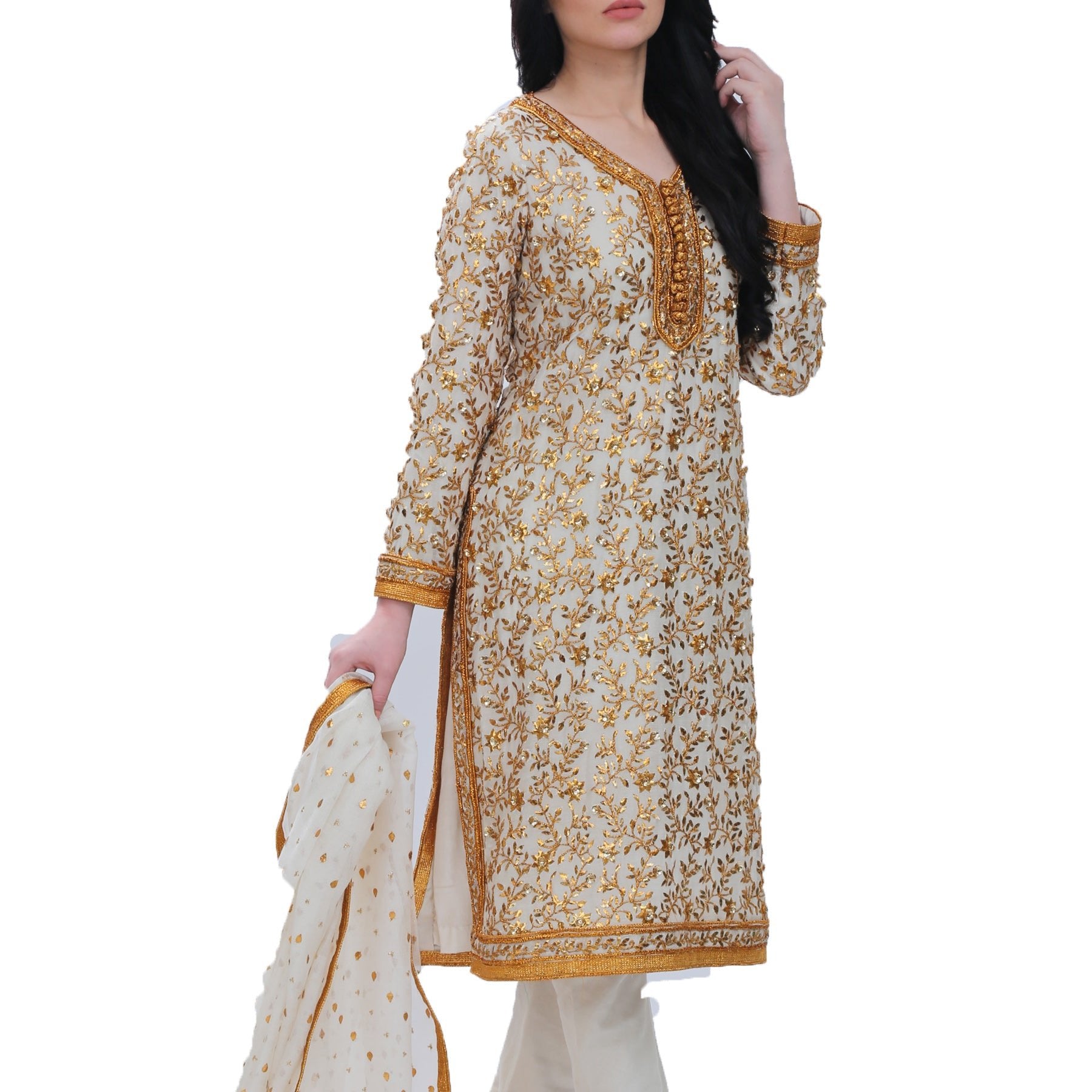 Gold Indian Gota and Sequins Kurta & Dupatta - Rizwan Beyg Design