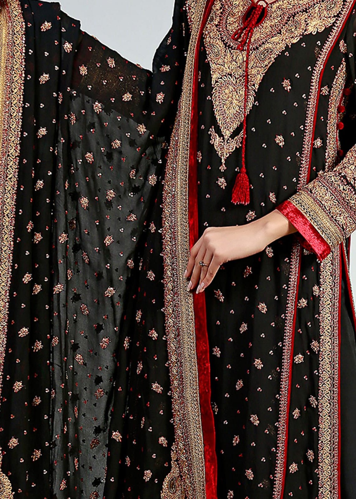 Gold Marori on Black Chiffon Kurta & Dupatta - Rizwan Beyg Design