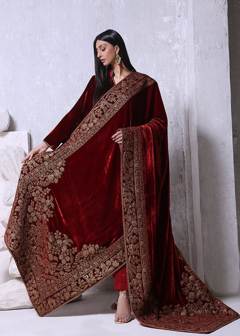 Gulbaagh Maroon Shawl - Rizwan Beyg Design